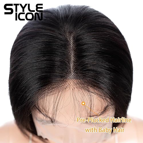 Miniatura 8 de Style Icon Pelucas de encaje frontal BOB de 13 x 4 pulgadas, cabello humano de 10 pulgadas, parte libre, pelucas de encaje frontal 3D para mujeres,
