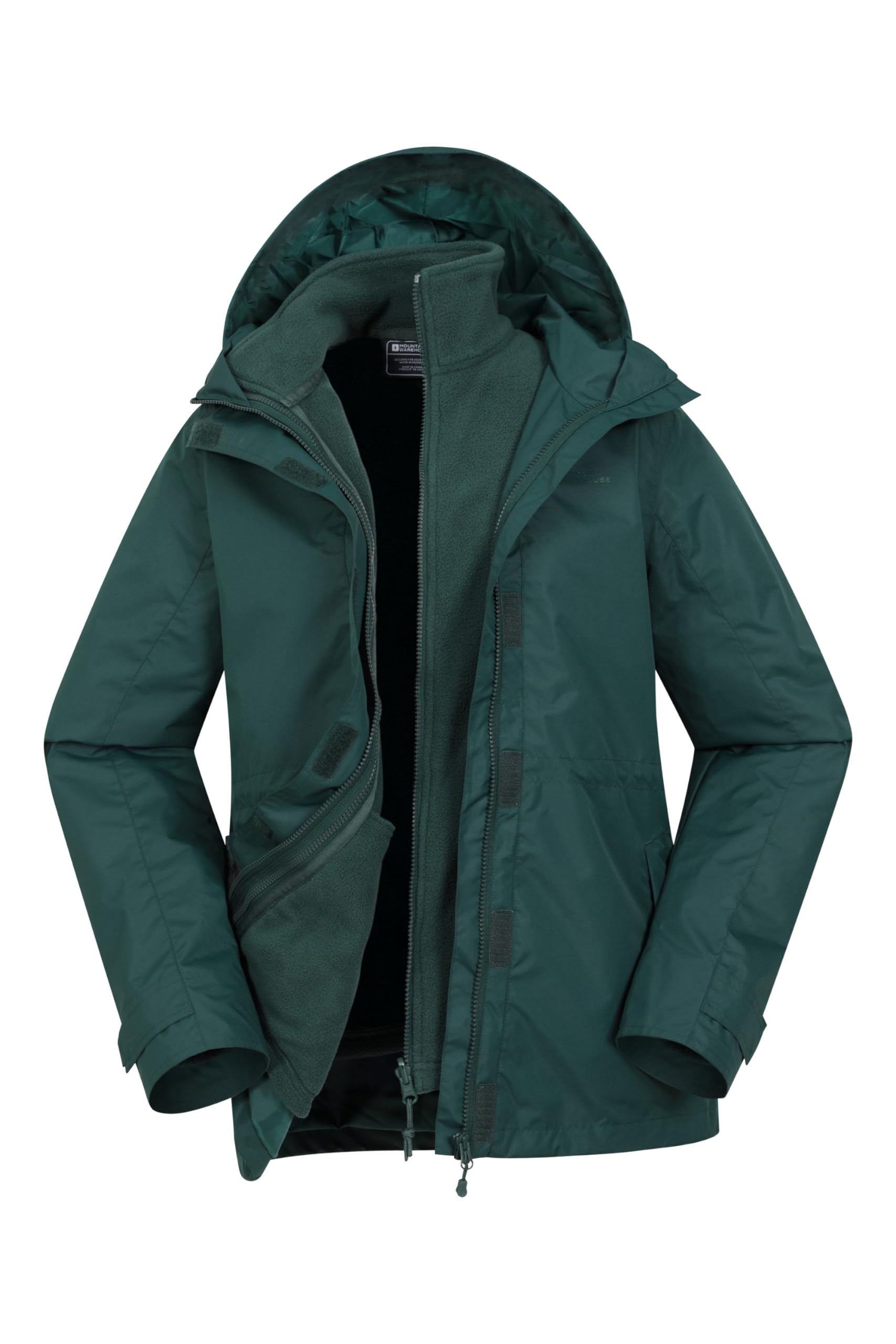 Mountain Warehouse Fell 3-in-1 Damen-Jacke wasserdichte atmungsaktive warm gefütterte Kapuze Outdoor-Fleecejacke