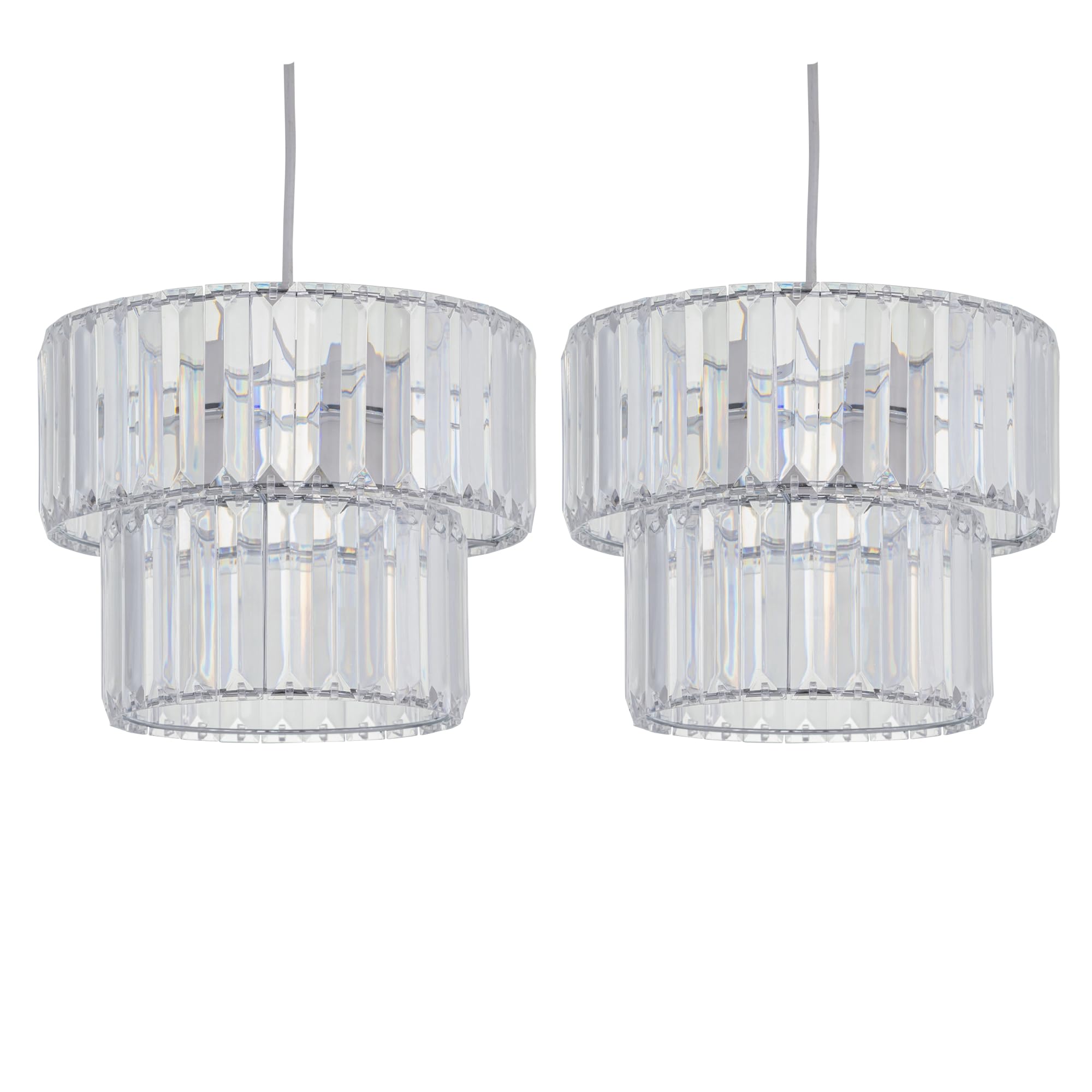 Firstchoicelighting Clear Set Of 2 Clint - Acrylic Two Tier Easy Fit Pendant Shades