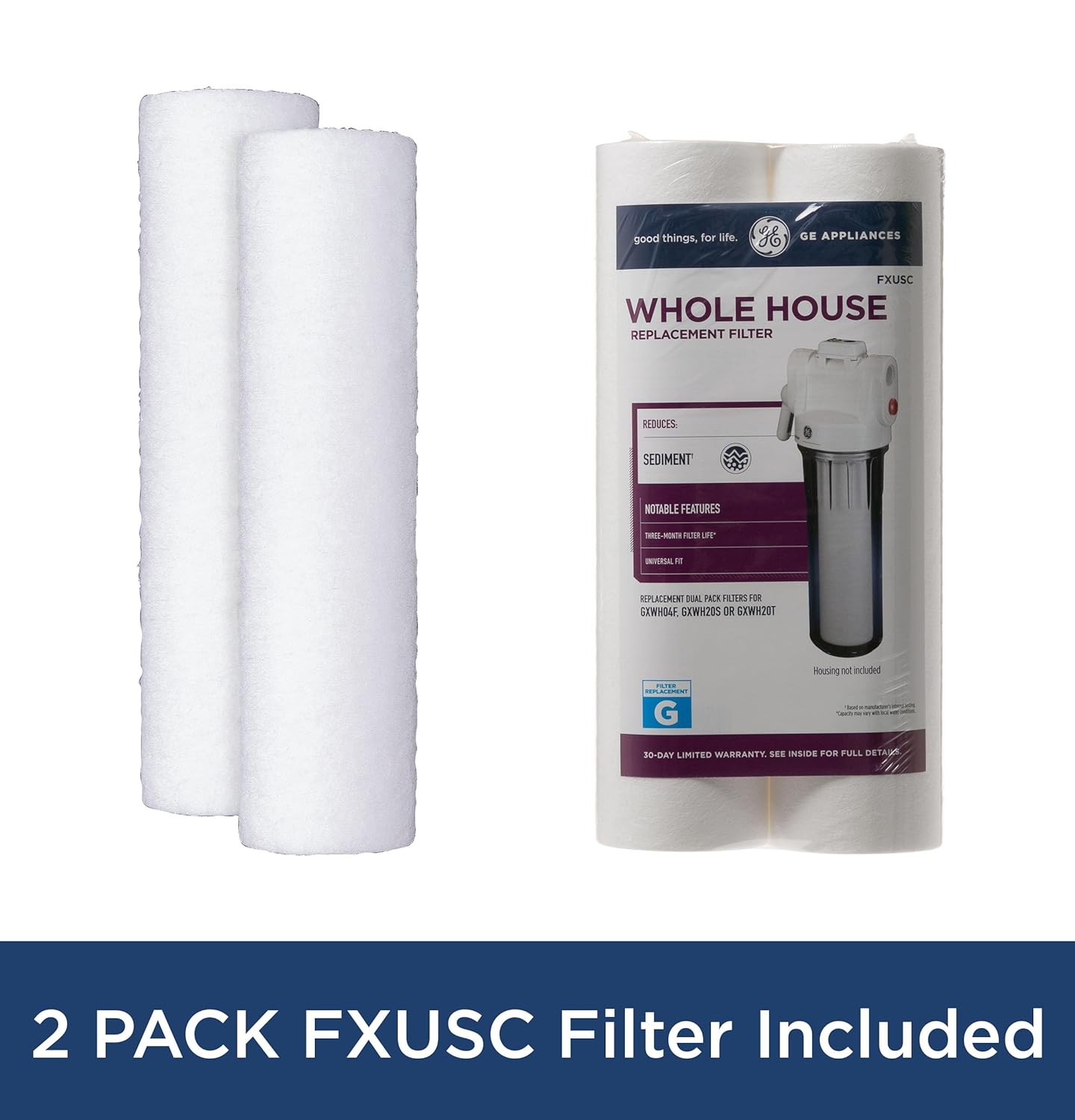 GE Whole House Water Filtration System & Basic Filter | Reduces Sediment, Rust & More | Install Kit & Accessories Included | GXWH20T, FXUSC