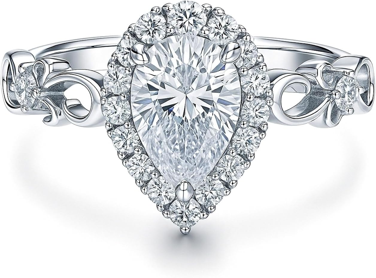 BERRICLE Sterling Silver Filigree Halo Engagement Rings for Women, Cubic Zirconia CZ Ring