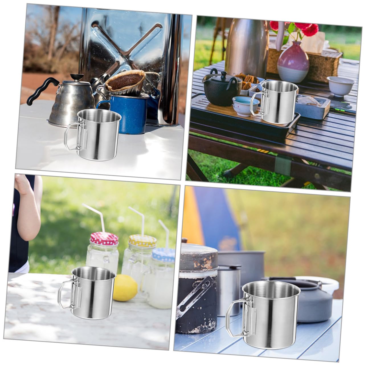 Taza para Beber con Asa Plegable 2 Piezas de Acero Inoxidable Plata
