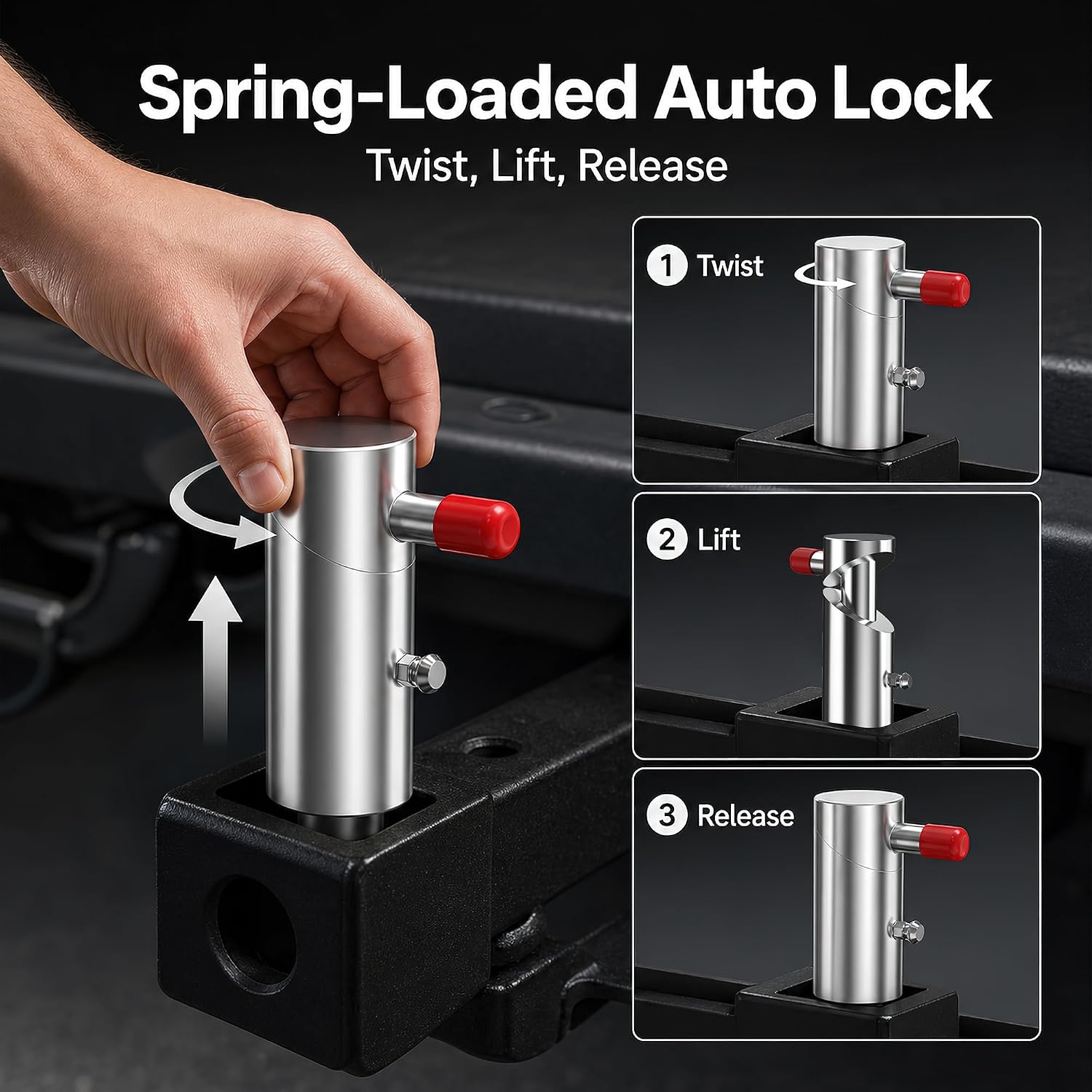 1/2" Spring Loaded Twist Lock Plunger Pin, Spring Loaded Plunger Pin for Wrecker Tow Truck Farm Equipment and Wheel Lift Arms (2 Pack)