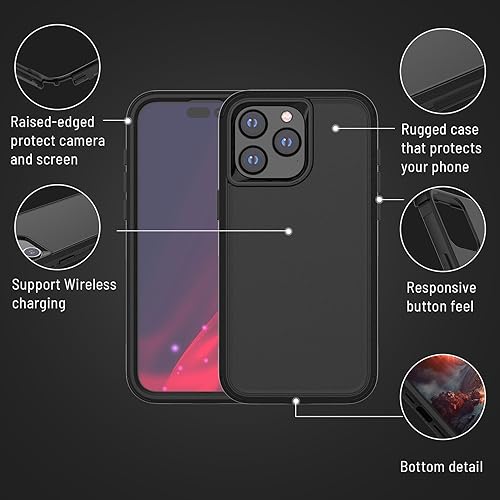 Miniatura 4 de X-belmox Funda para iPhone 15 Pro Max, antideslizante, a prueba de caídas, a prueba de golpes, 3 en 1, resistente protección resistente para Apple