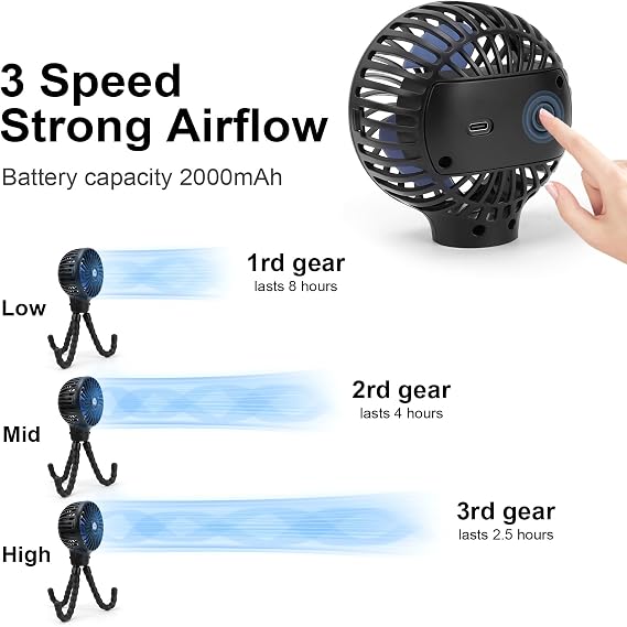 Portable Stroller Fan Rechargeable Clip-On Fan Personal Desk Fans