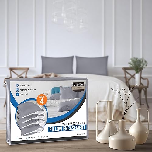 Miniatura 8 de Utopia Bedding Protector de almohada impermeable con cremallera (paquete de 4) Queen Grey - Funda de almohada a prueba de chinches de 20 x 28
