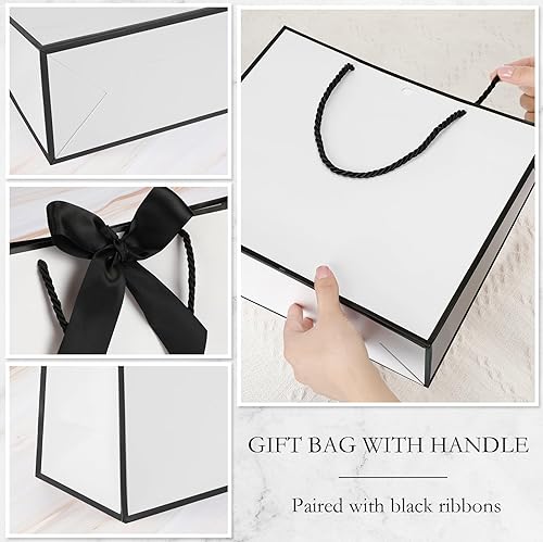 Miniatura 7 de 12 bolsas de regalo de agradecimiento con asas de 11.8 x 10 x 4 pulgadas, bolsa de papel con cinta de lazo, bolsas de regalo para bodas, damas de