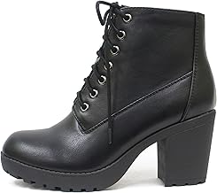 Soda Second Lug Sole Chunky Heel Combat Ankle Bootie Lace up w/Side Zipper