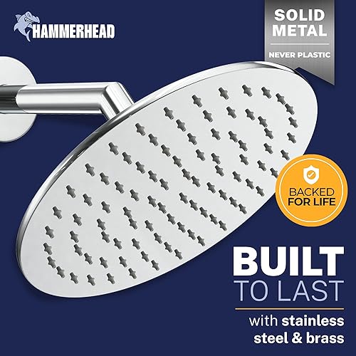 Miniatura 2 de HammerHead Showers Cabezal de ducha tipo lluvia de metal sólido de 8 pulgadas, cromado, cabezal de ducha de lluvia y alto flujo de 2.5 GPM,