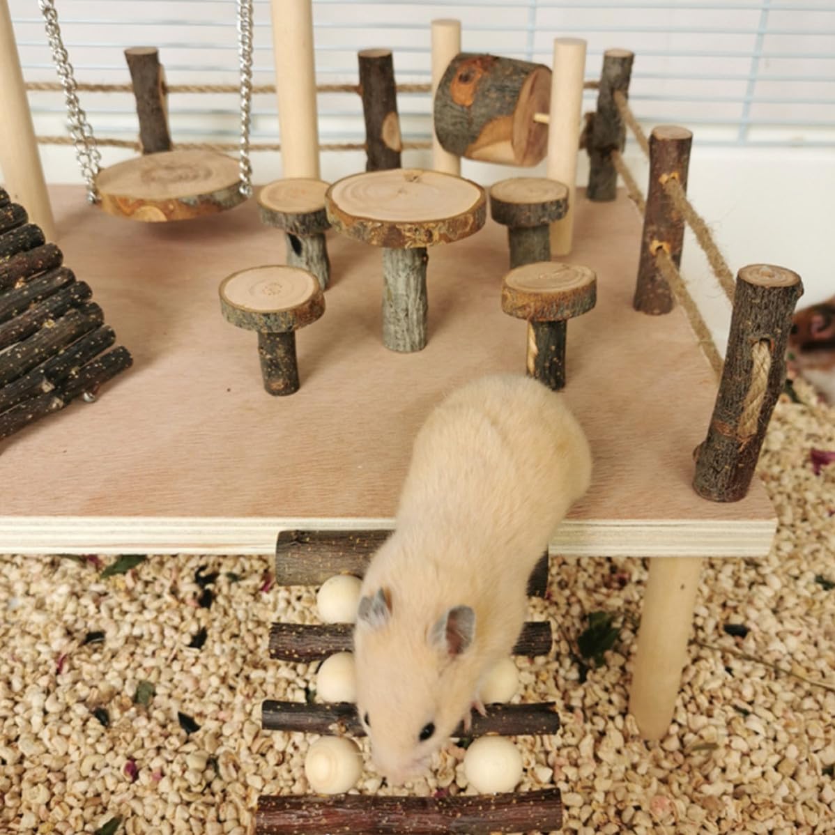 SHINEOFI Échelle pour Hamster en Bois pour Perroquet et Hamster | Développe L’équilibre Coordination, pour Exercice et Divertissement des Petits Animaux