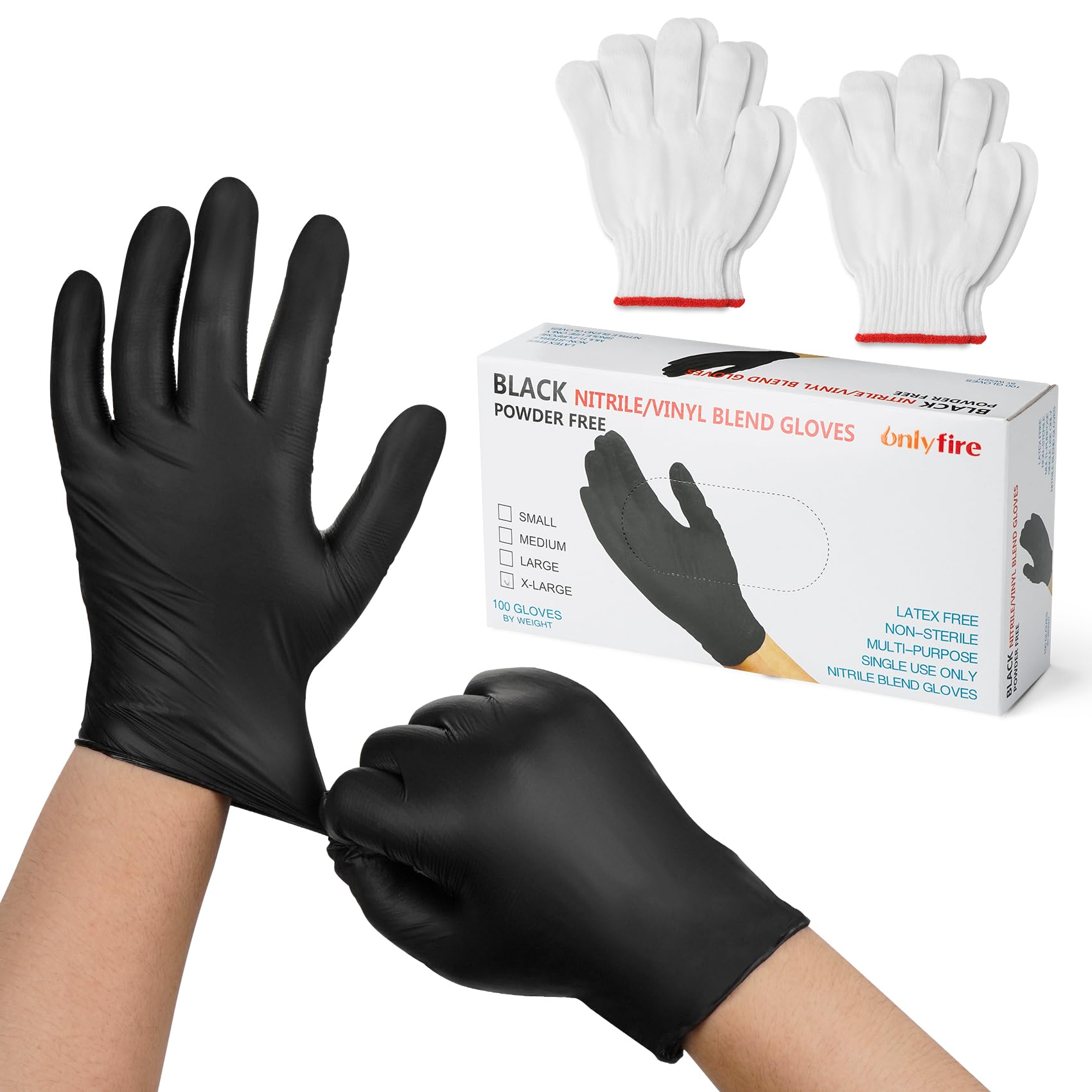 Onlyfire BBQ-Grillhandschuhe Set, 4 Nylon-handschuh mit 100 Stück Schwarze Nitril-Einweghandschuhe