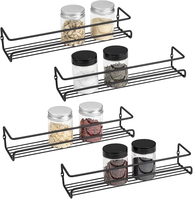 ROFAY Spice Rack Organiser, 4 Pack Wall Mounted Tier Shelf with Adhesive Sticker & Screws for Spices, Herbs, Jars and Other in Cupboard/Kitchen/Cabinets/Pantry