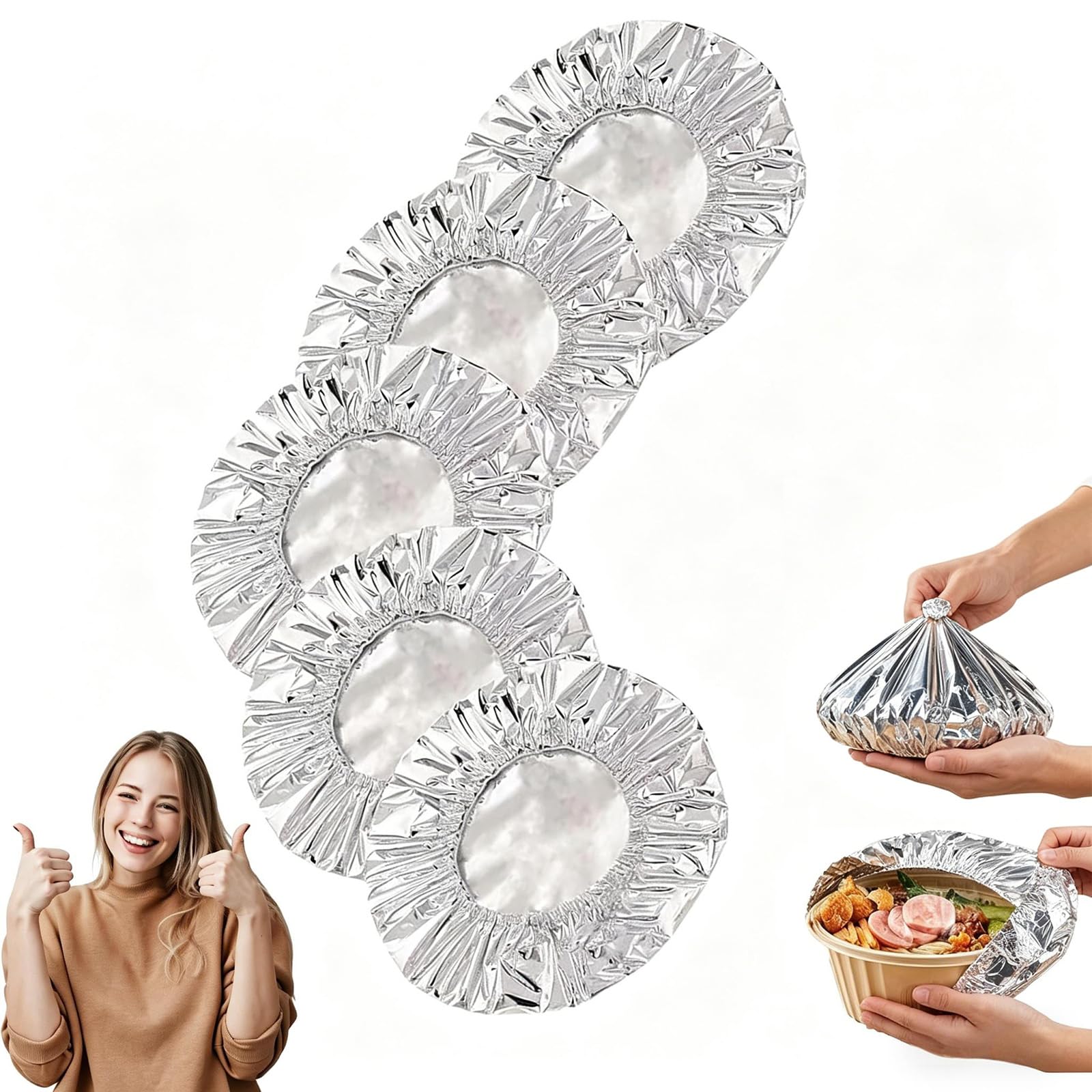50PCS Repeatable Aluminium Foil Film Insulation Cover, Reusable Aluminum Foil Food Covers, Adjustable Aluminum Foil Dough Bowl Cover, Fresh-Keeping Elastic Bowl Lids for Kitchen