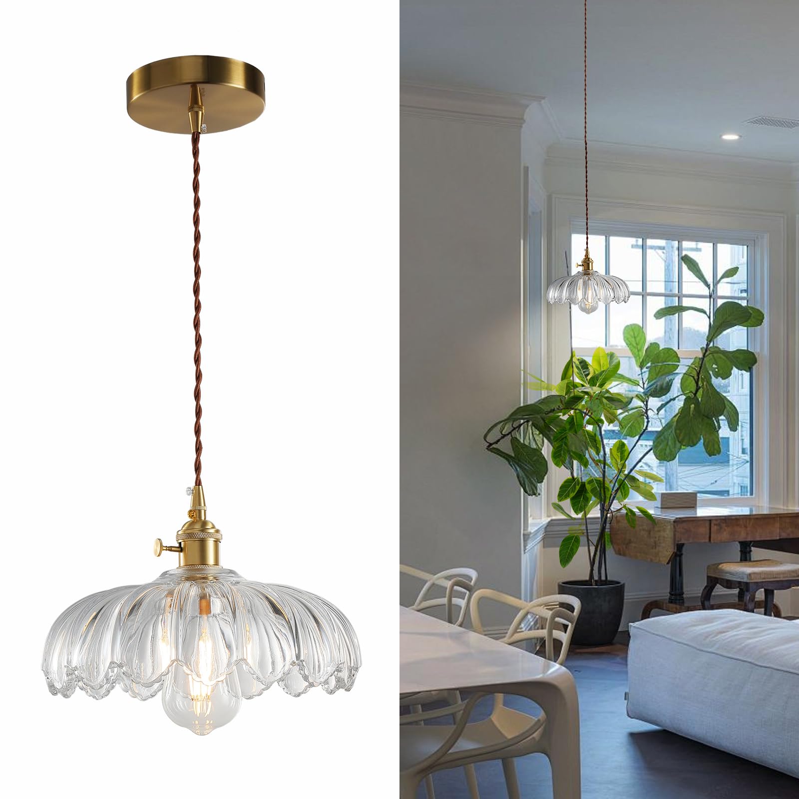 Glass Pendant Lights Kitchen Island: Vintage Pendant Light Fixtures Small Pendant Light Dining Room, Clear Hanging Light for Living Room, Schoolhouse, Entryway, Foyer, E26