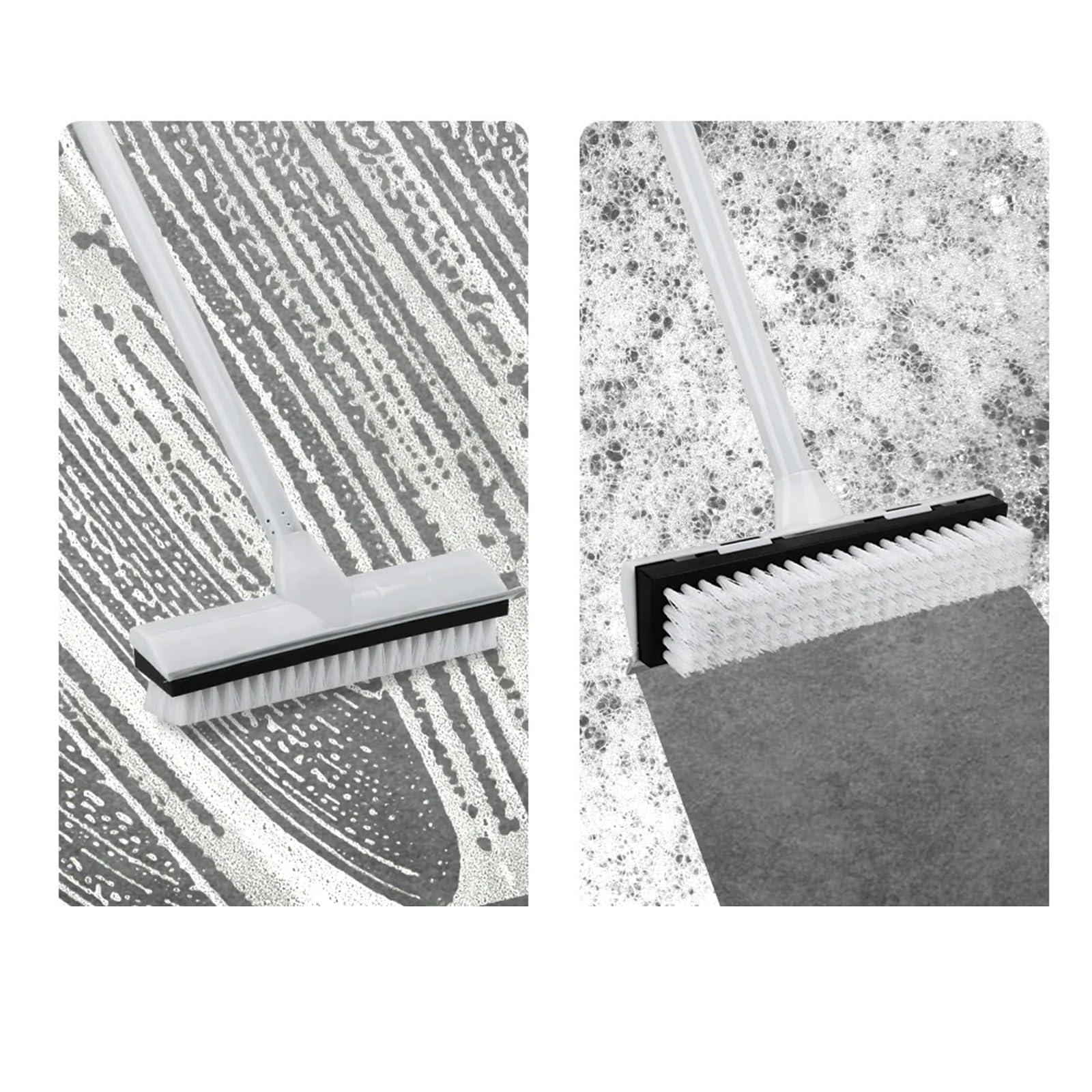 Besen mit Stiel Draußen Mit langem Griff Teppichbürste Edelstahl Metallgriff Schrubber mit steifen Borsten Gummischaber Bodenschrubberbürste Einstellbar für Fliesen, Fugen, Bad, Terrasse, Garage