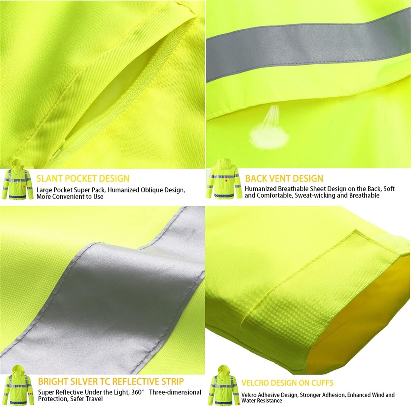 QIULAO Chaqueta Bomber Reflectante De Alta Visibilidad, Chubasquero Impermeable for Hombres Ropa De Trabajo De Seguridad, Calor Acolchado, Forro Y Capucha Extraíbles, Chaqueta De Advertencia Amarilla