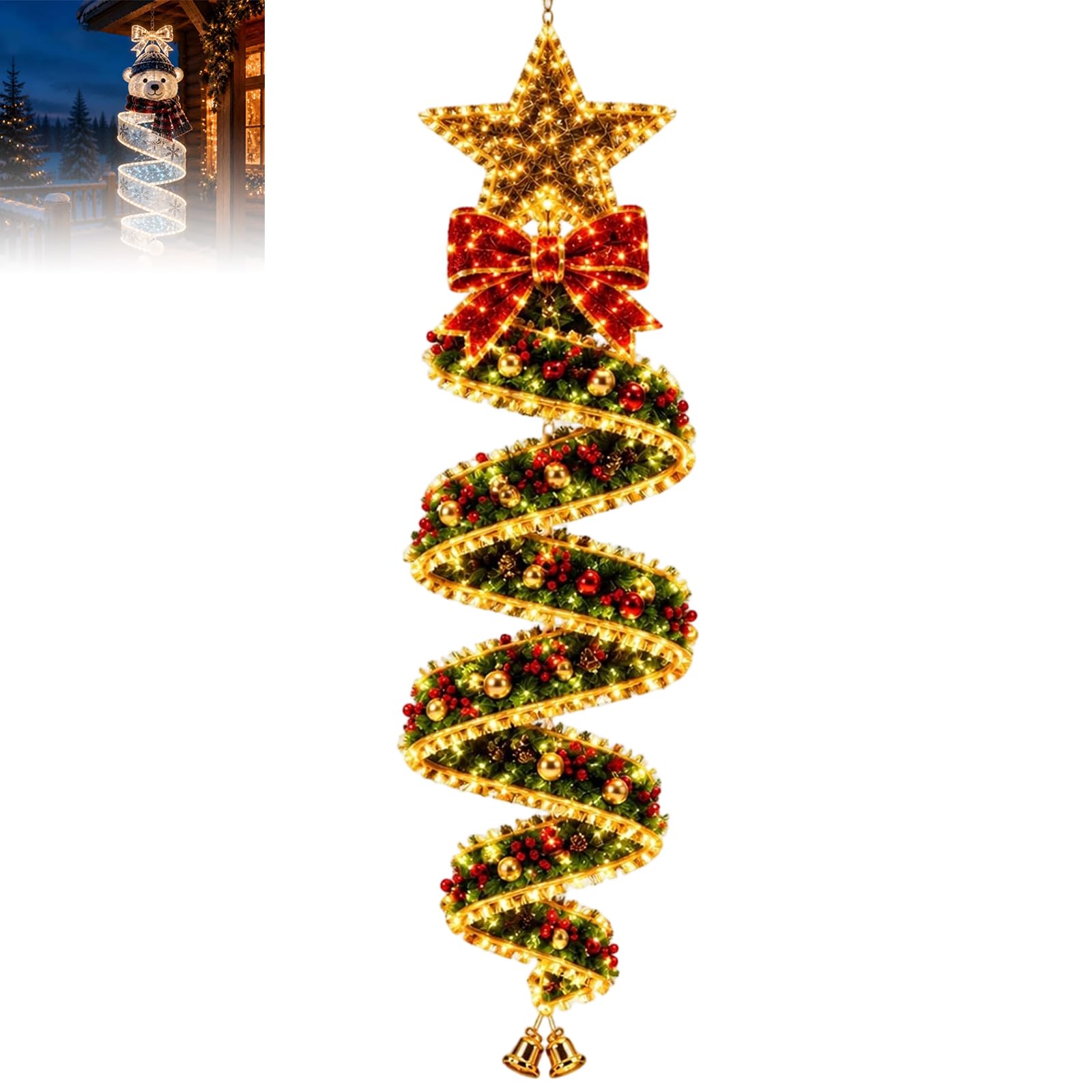 Christmas Magic Spiral Hanging LED Light Collection,Bow Tie Star Polar Bear (#B)