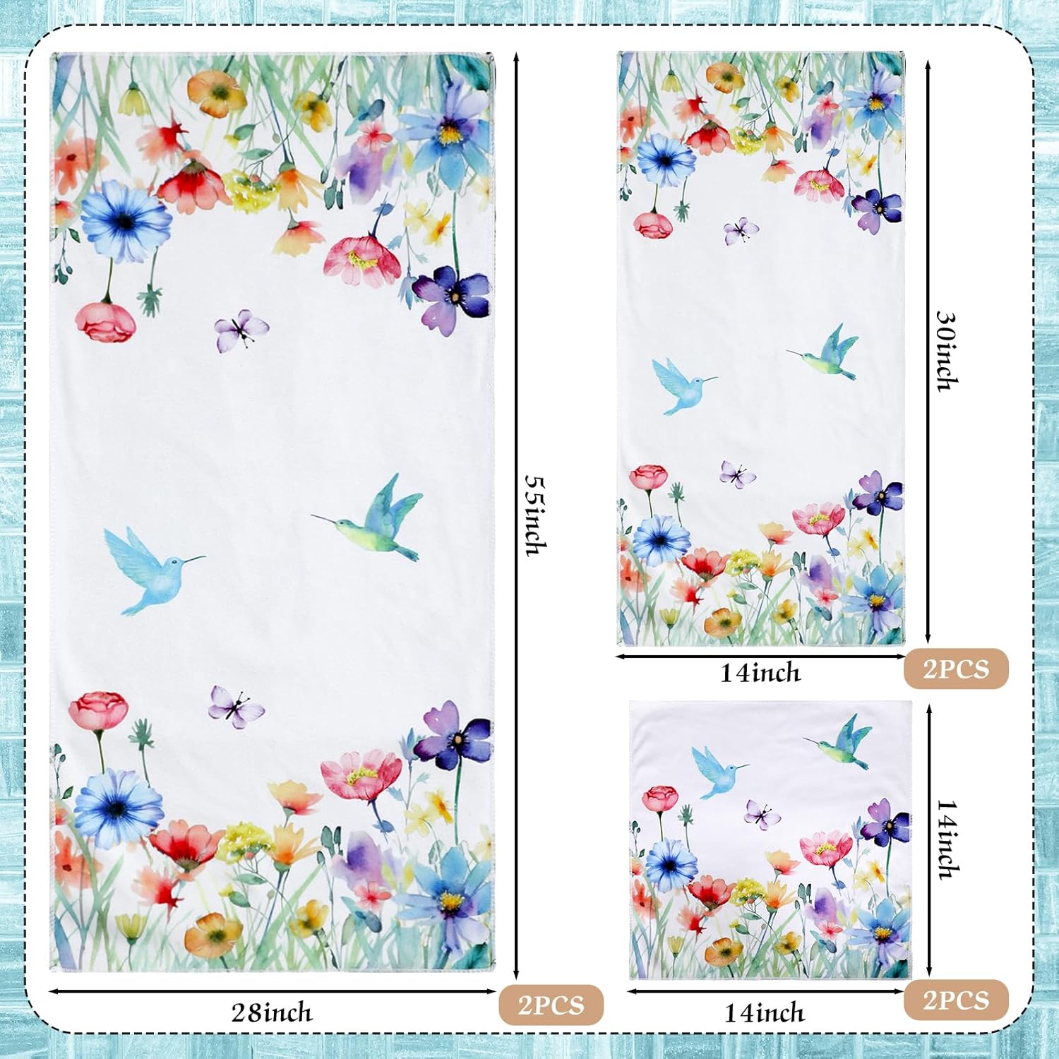 VitalCozy Set of 6 Wildflower Bathroom Towel Absorbent Soft Hand Towels Decorative Guest Bathroom Towel Set, 3 Sizes(Spring Flower) - Image 6