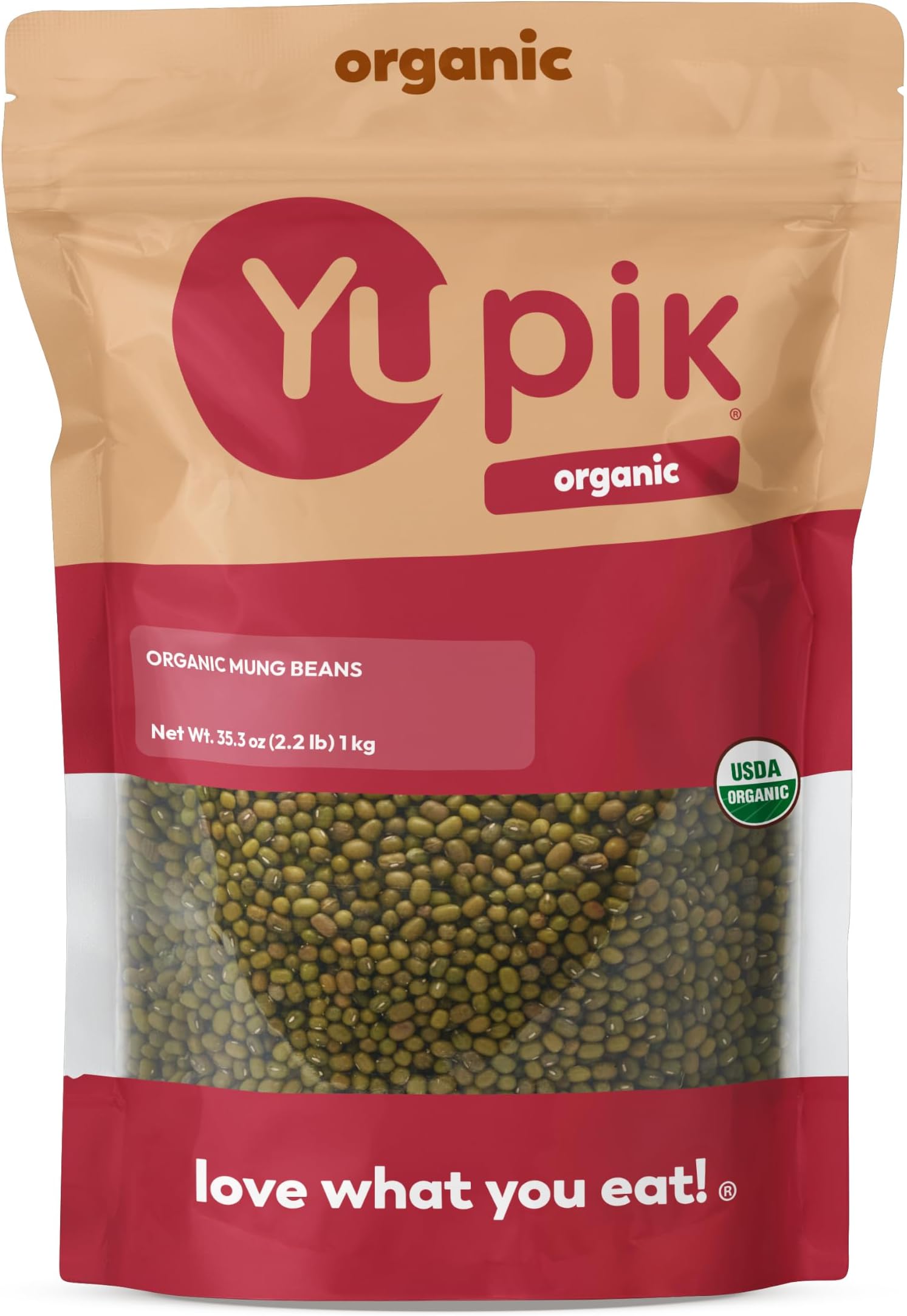 Yupik Organic Mung Beans, 2.2 lb (35.3 oz), USDA Certified, Kosher, Gluten-Free, Dried Legumes, Excellent Source of Protein & Fiber, Perfect for Sprouting, Soups & Salads