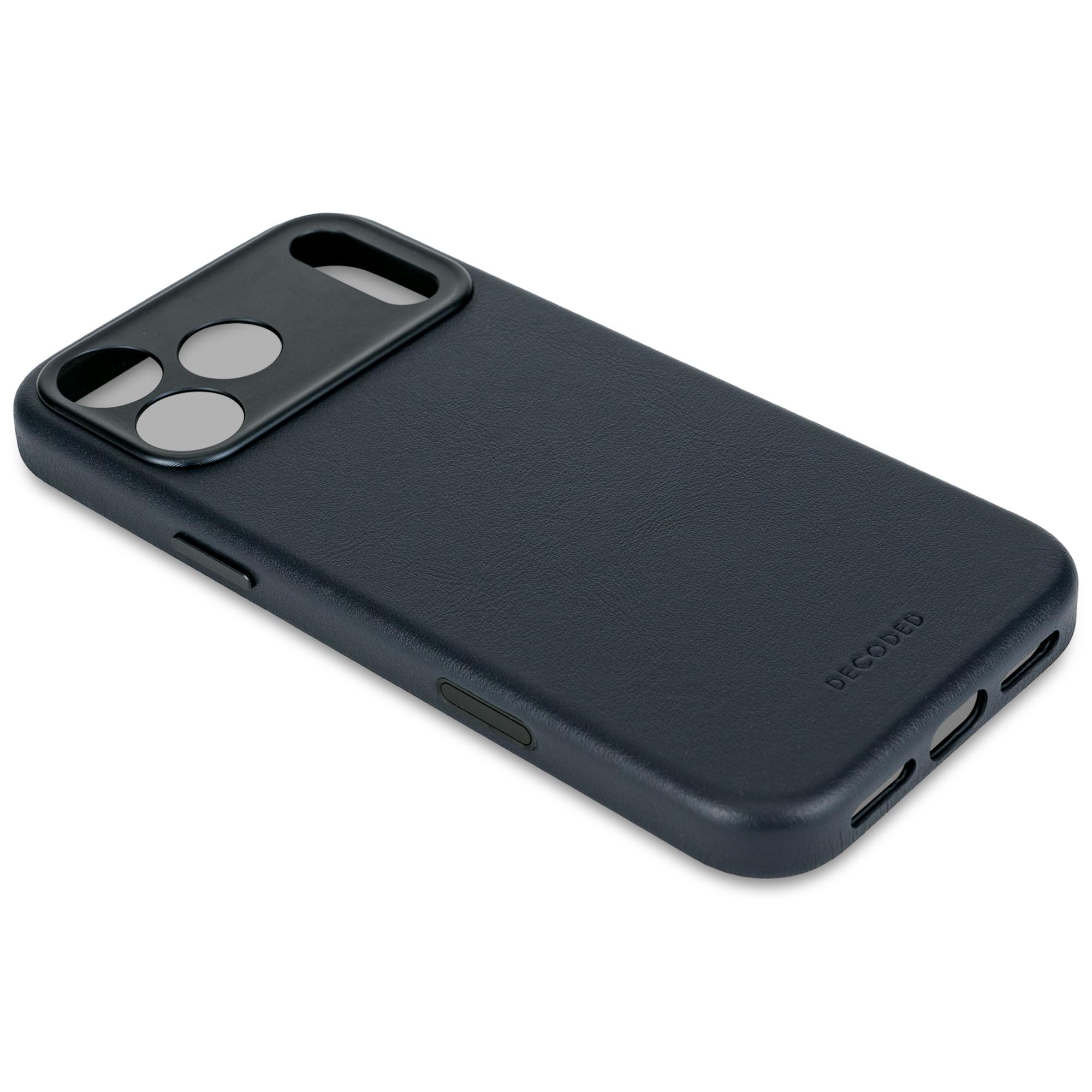 Decoded Lederhülle für iPhone 17 Pro Max, Premium ECCO Leder, MagSafe Kompatibel, Vollständiger Kameraschutz, Metalltasten, Stoßfest, Kratzfest, Glas Kamera Taste, Marineblau