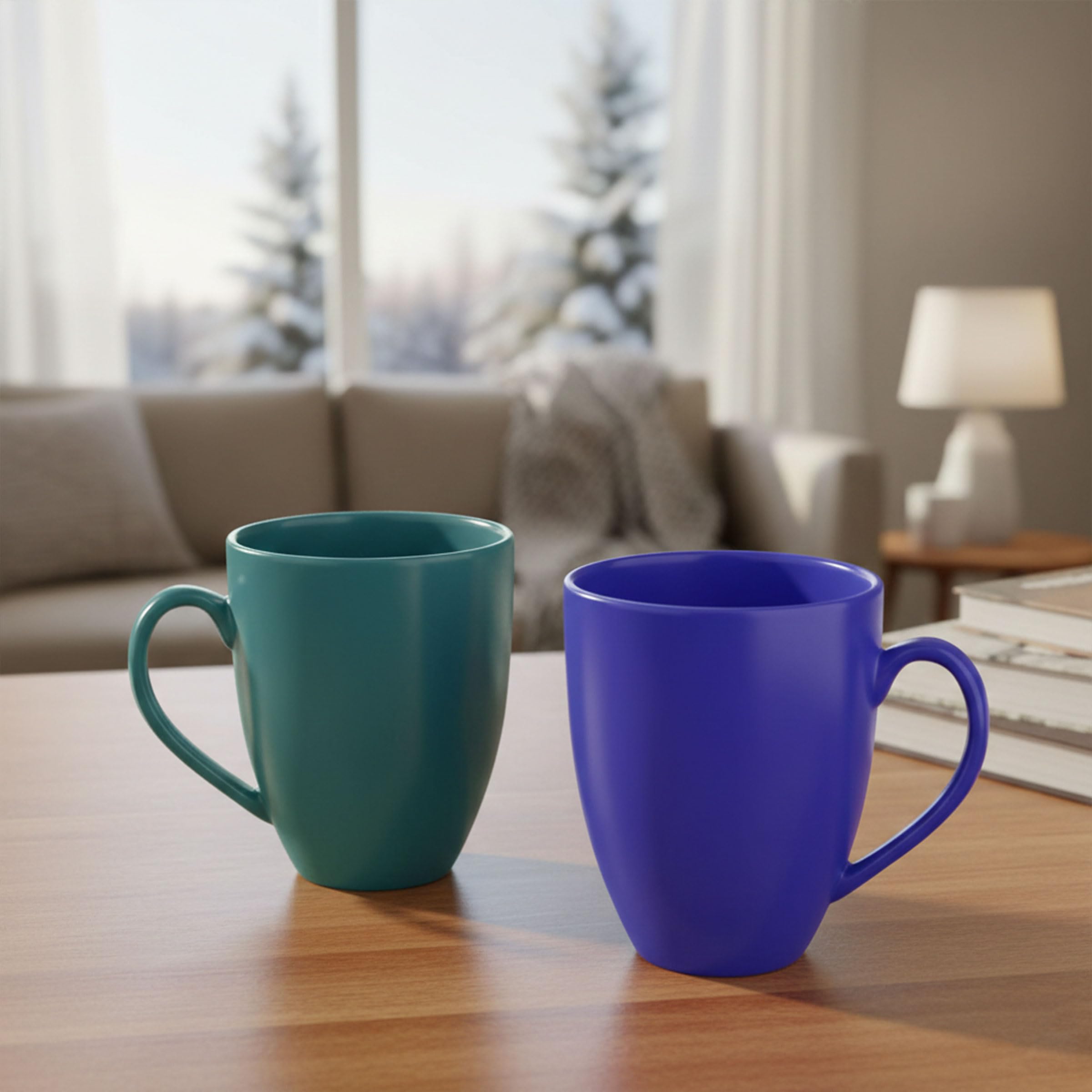 Gift Arcadia Ceramic Green & Blue Coral Coffee Mugs Set of 2| Handmade Ceramic Mug | Microwave Safe Ceramic Color Mugs for Tea Coffee | Hot & Cold Beverages Tea Cups | 330ml(Green & Blue)