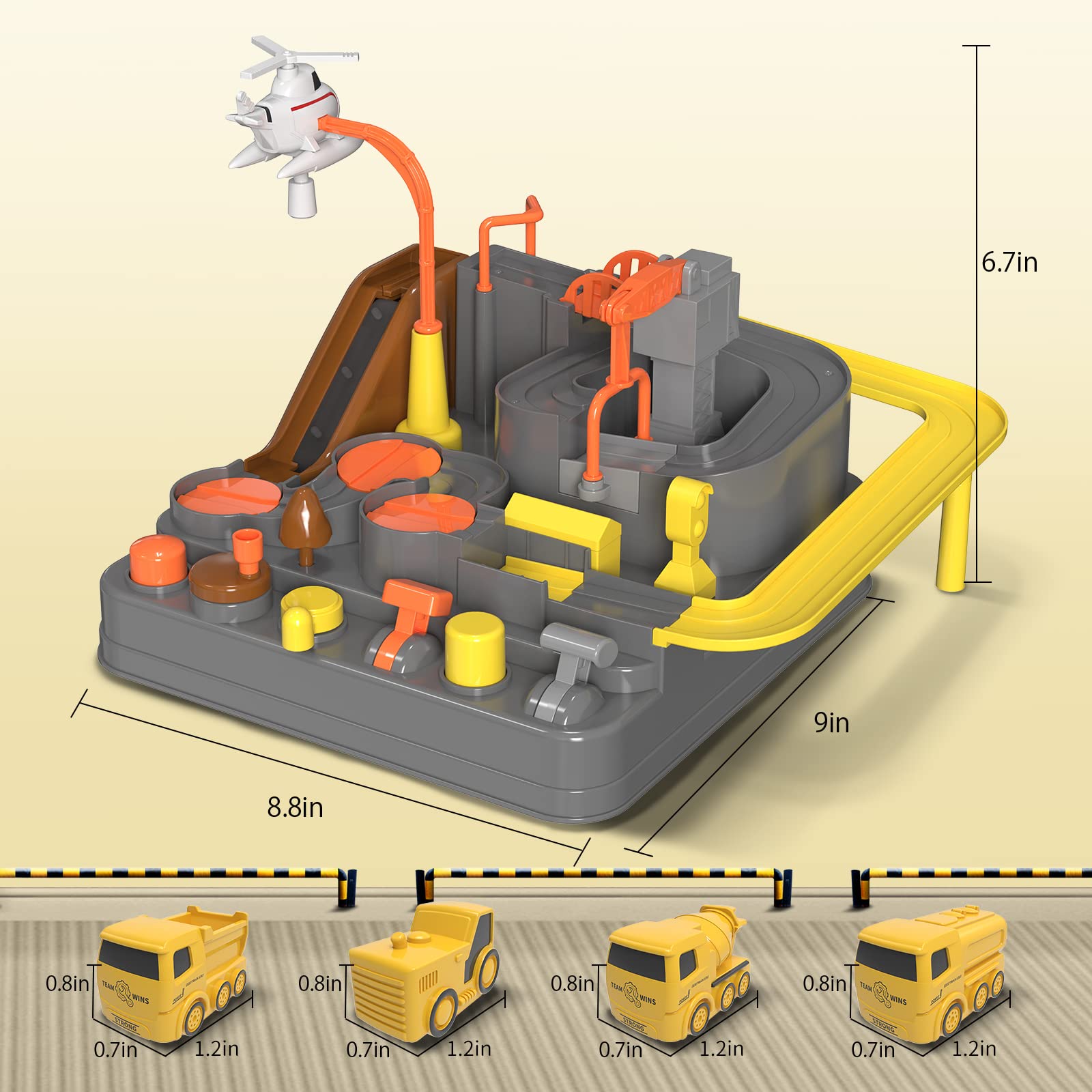 TEMI Fire Toddler Car Toys for 3 4 5 6 7 Years Old Boys Girls, Car Adventure Toys for Age 3-9, Race Track Trucks Toddler Toys Age 1-2, City Rescue Preschool Educational Car Games Gift
