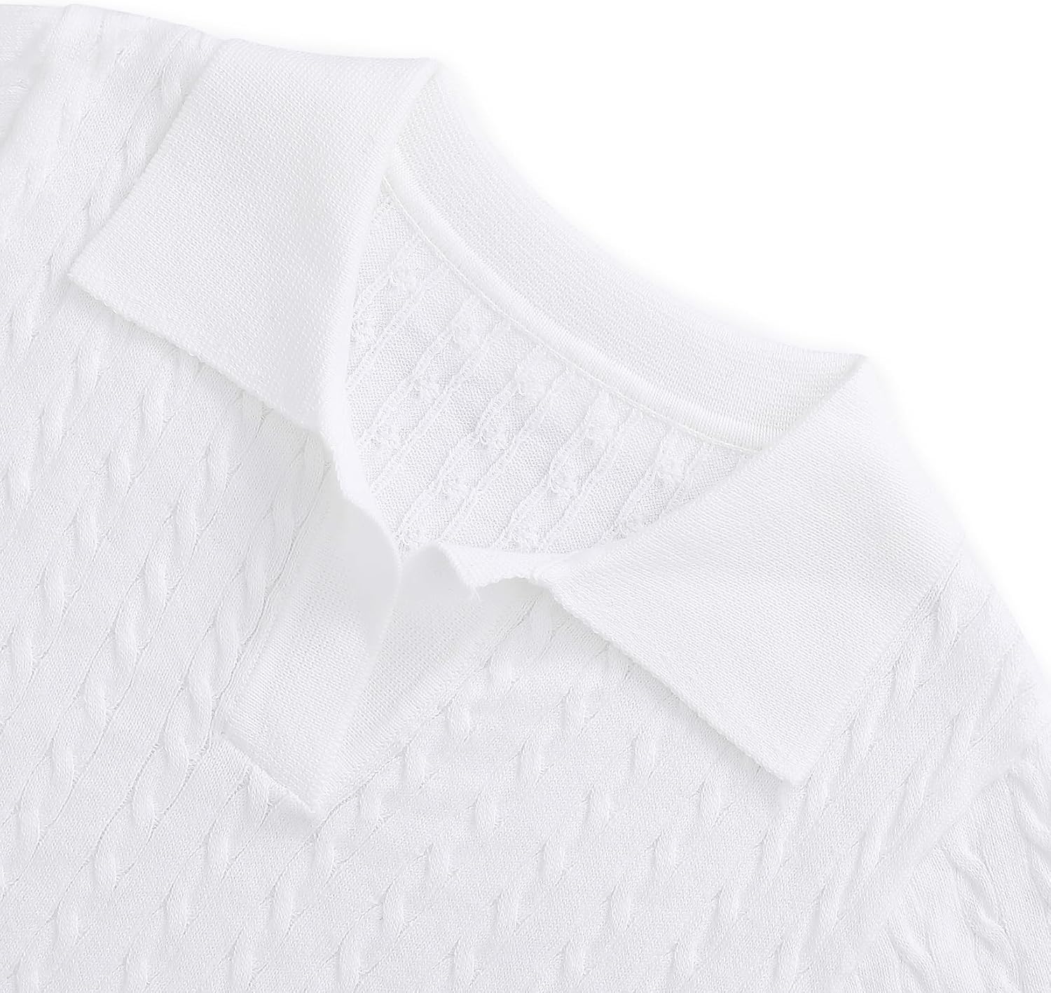 Girls Short Sleeve Polo Shirt Summer Knit School Uniform Blouse V Neck Cable Pullover Sweater Tops 5-14 Years