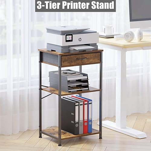 Miniatura 4 de VonDream Mesa auxiliar de 3 niveles con cajón de archivos, mesas multifuncionales para impresora para espacios pequeños, mesas auxiliares de sofá,