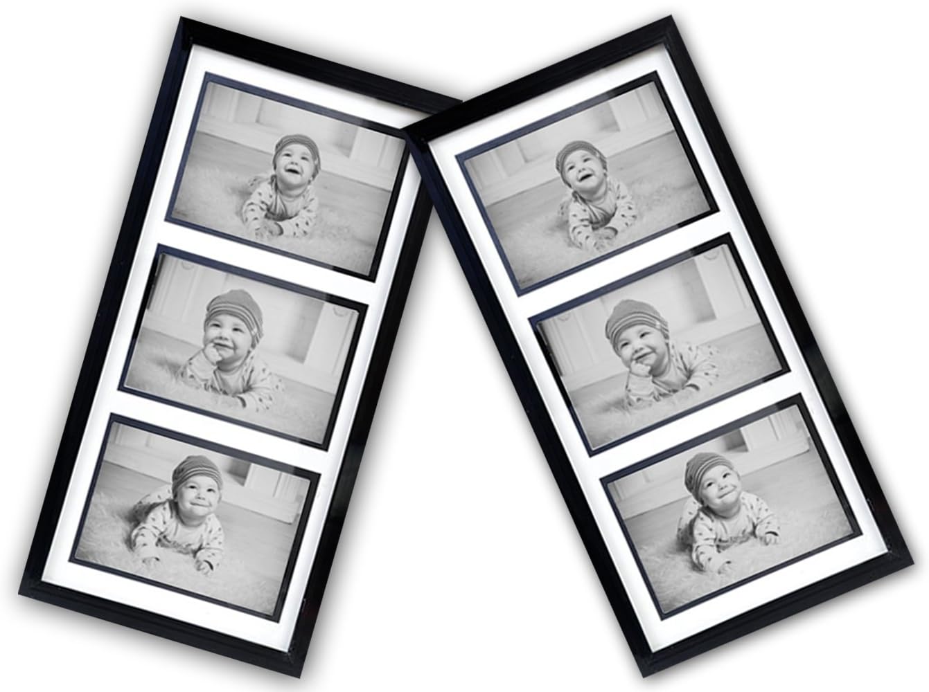Collage Three Picture Frames 2 PACK 4x6 inch Affordable Picture Frames Black Color, Glass Front Cover Vertical or Horizontal Display, Easy to hang with no Hardware to (Black, 3 - 4x6-in.)