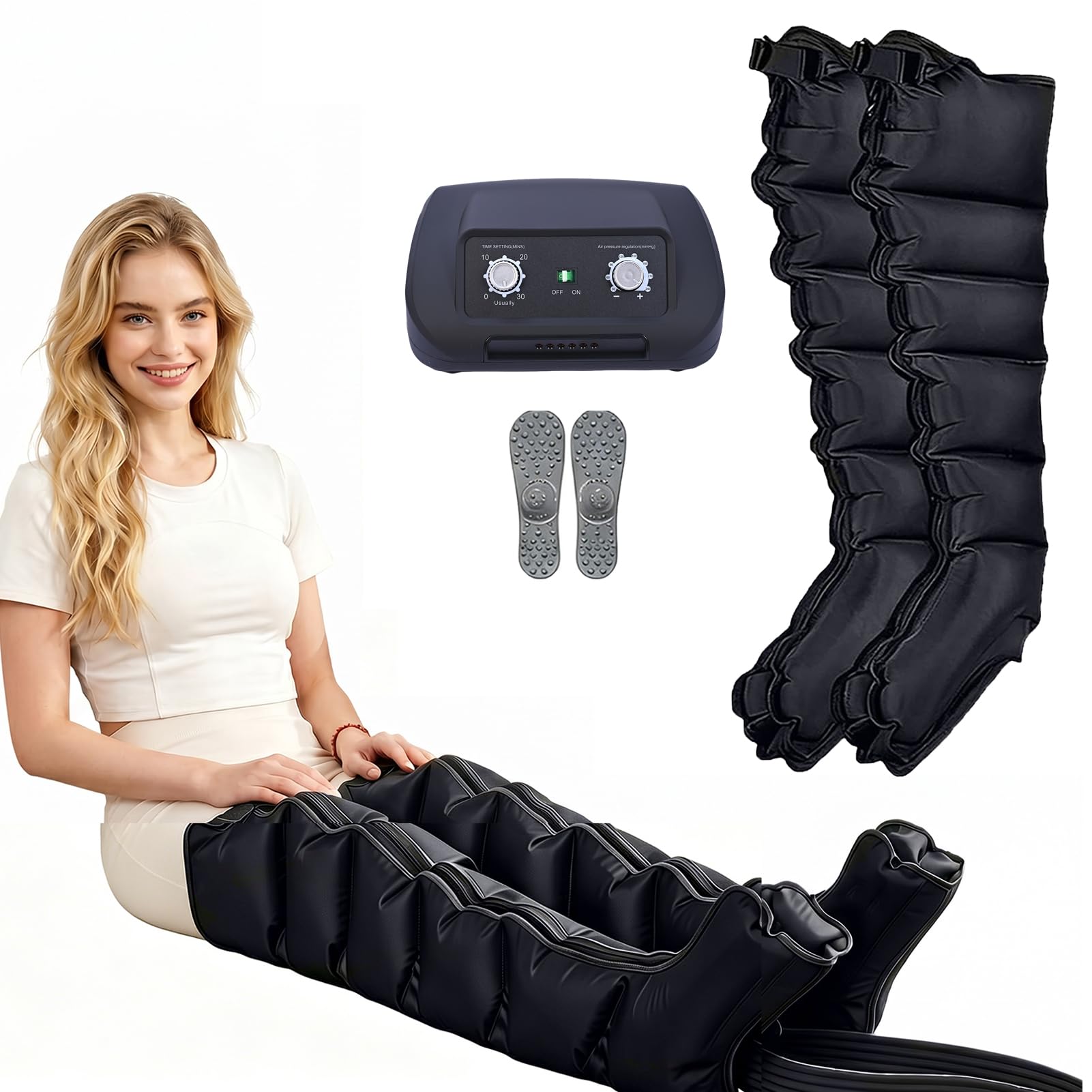 Presoterapia para Piernas y Abdomen y Brazos, Botas de Presoterapia 6 Camaras,Maquina Drenaje Linfatico Profesional,0-30 Min,0-240 mmHg,Silenciosas,Uso Domestico