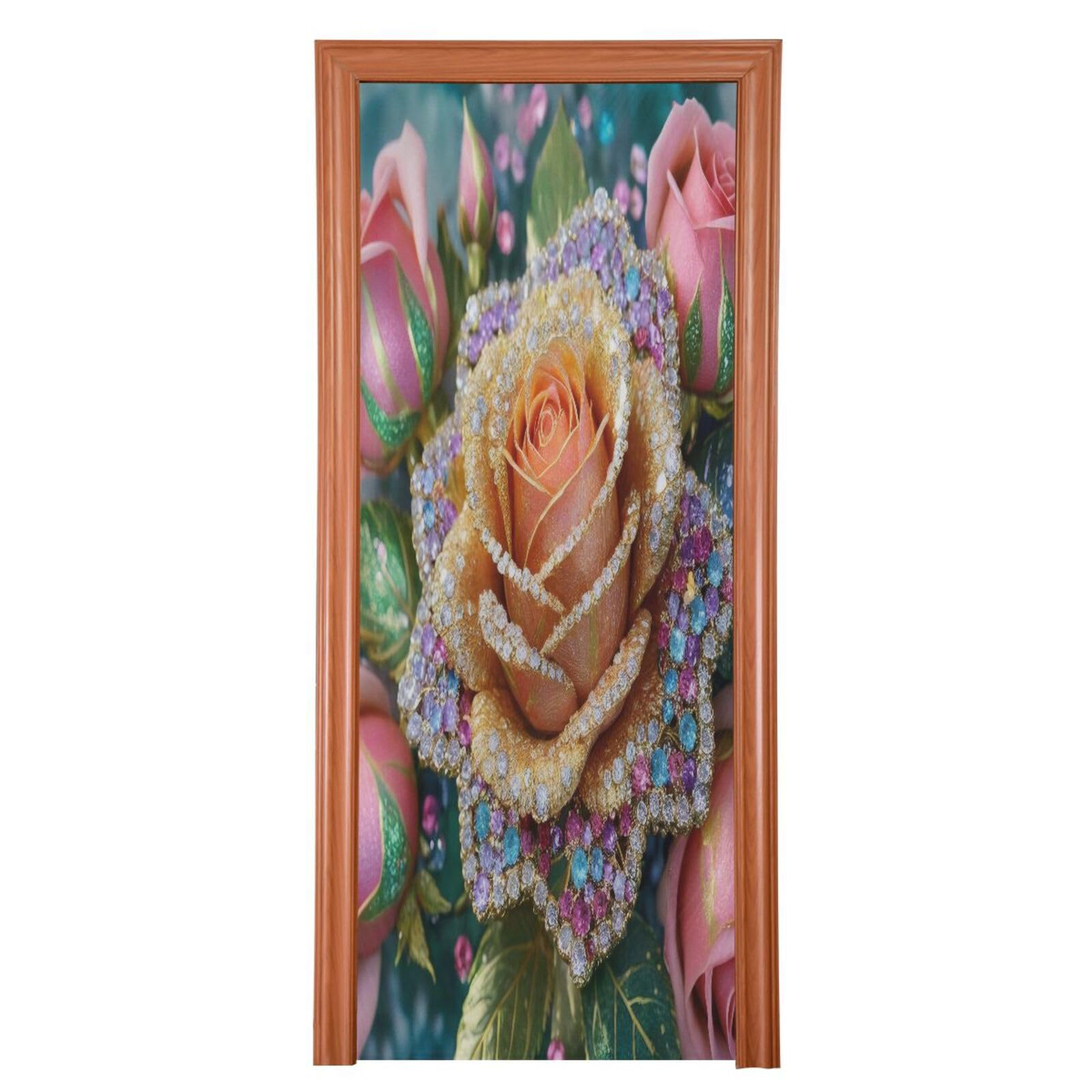 FLildon Diamond Glitter Rose Valentines Day Door Cover Decoration, Party Accessory Porch Decor for Festive Ornament Room Door Covers 35 x 79 Inch