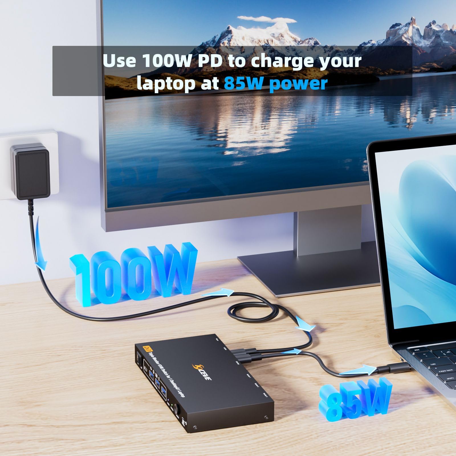 Triple Monitor KVM Switch per 1 Laptop 1 Desktop, USB 3.1 KVM Switch 2 PC 3 Monitor USB C HDMI DP Condividono 4 USB ports, 100W PD, 4K@60Hz, MST, Wired Remote(4K USBC DP HD 2 in 3 out)
