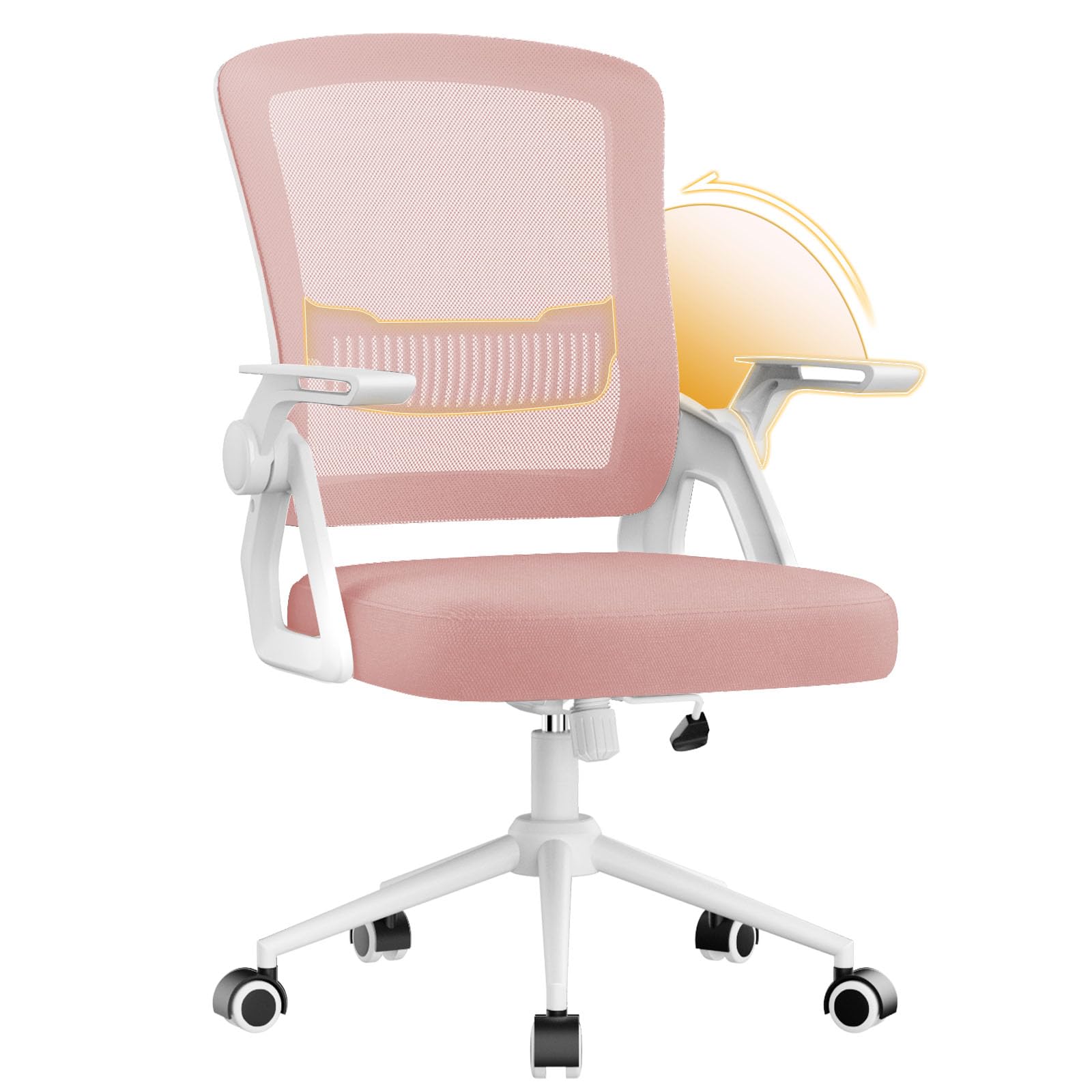 naspaluro Ergonomic Office Chair, Height Adjustable Executive Work Computer Desk Chairs with Padded Seat Cushion, Swivel Mesh Chair with 90° Flip-up Armrest & Lumbar Support for Home/Office-pink