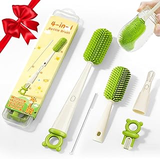 Flaschenbürsten-Set, Babyflaschen-Reinigungsset mit Silikonbürste, Nippelbürste, Strohhalmbürste, 4 in 1 Flaschenreinigungswerkzeug für Zuhause und unterwegs