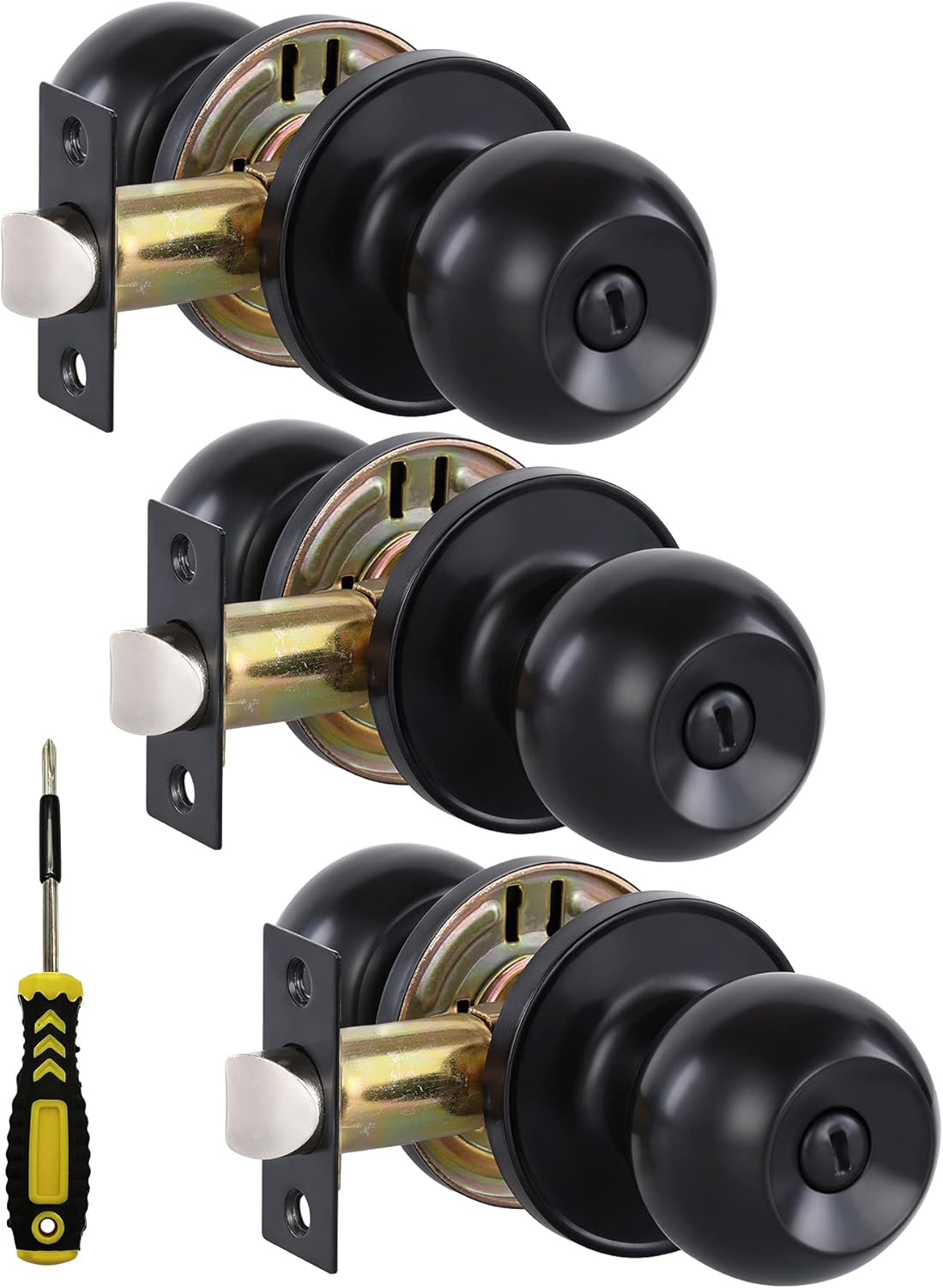 (3Pack) Matte Black Privacy Door Knobs with Lock for Bedroom/Bathroom, Keyless Interior Door ...