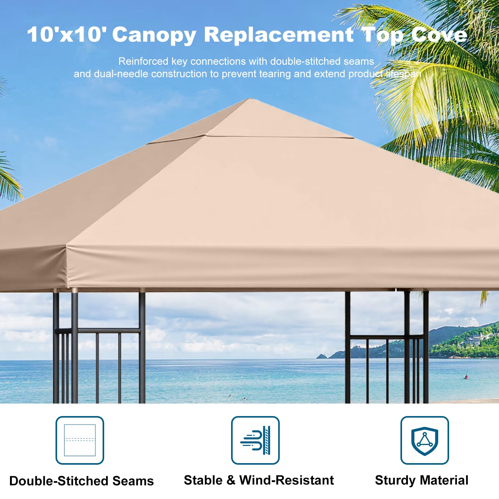 Tetto di Ricambio per Gazebo 3x3 m - Telo Ricambio Gazebo - Copertura Gazebo Rimovibileer, Tetto di Ricambio per Gazebo Giardino Impermeabile e Anti-UV per Giardino, Terrazza, Campeggio