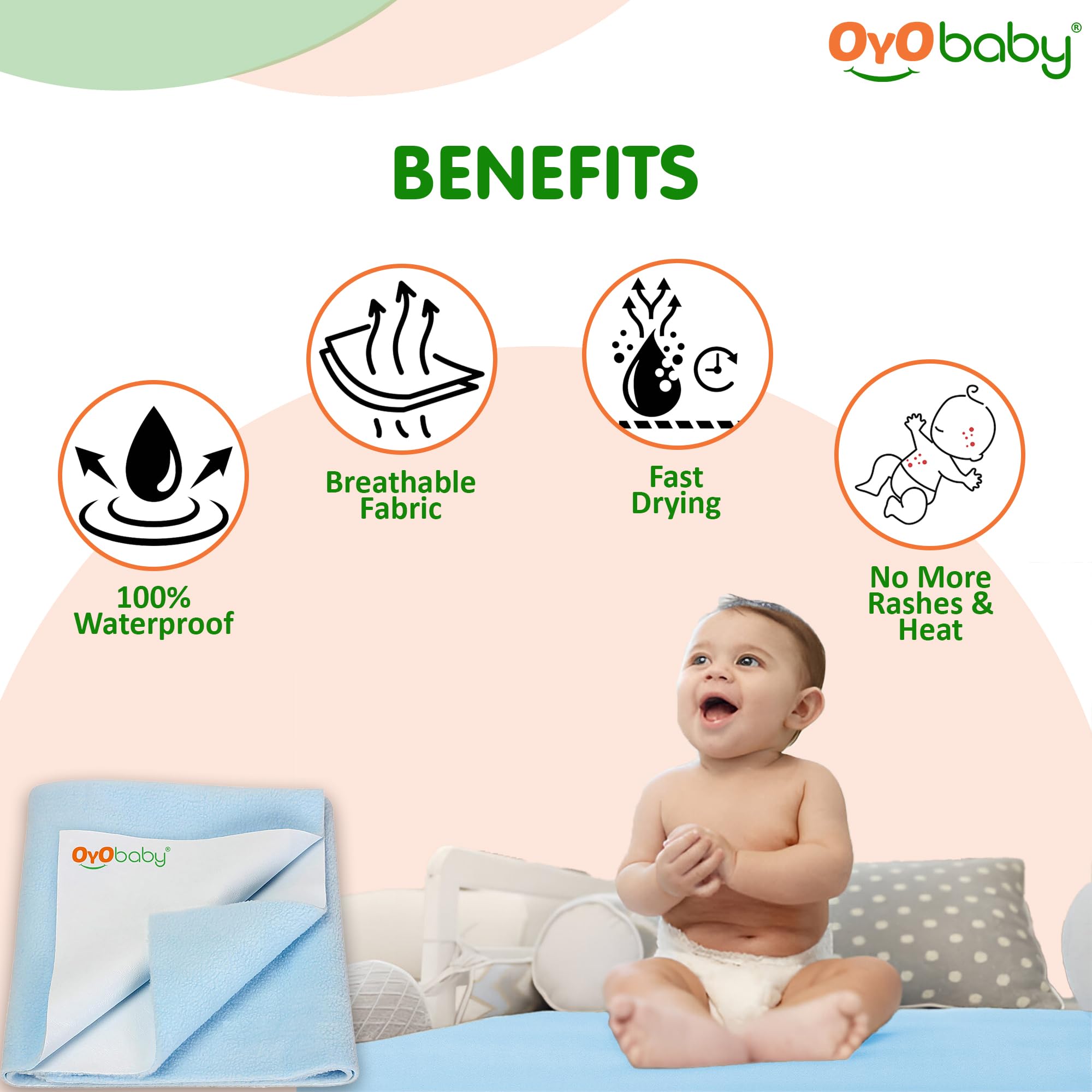 OYO BABY Premium Hypoallergenic Quick Dry Waterproof Reusable Mat/Underpad/Absorbent Sheets/Mattress Protector/Crib Sheets (Size: 70cm x 50cm) / (28"x19") Blue, Small - Image 3 thumbnail
