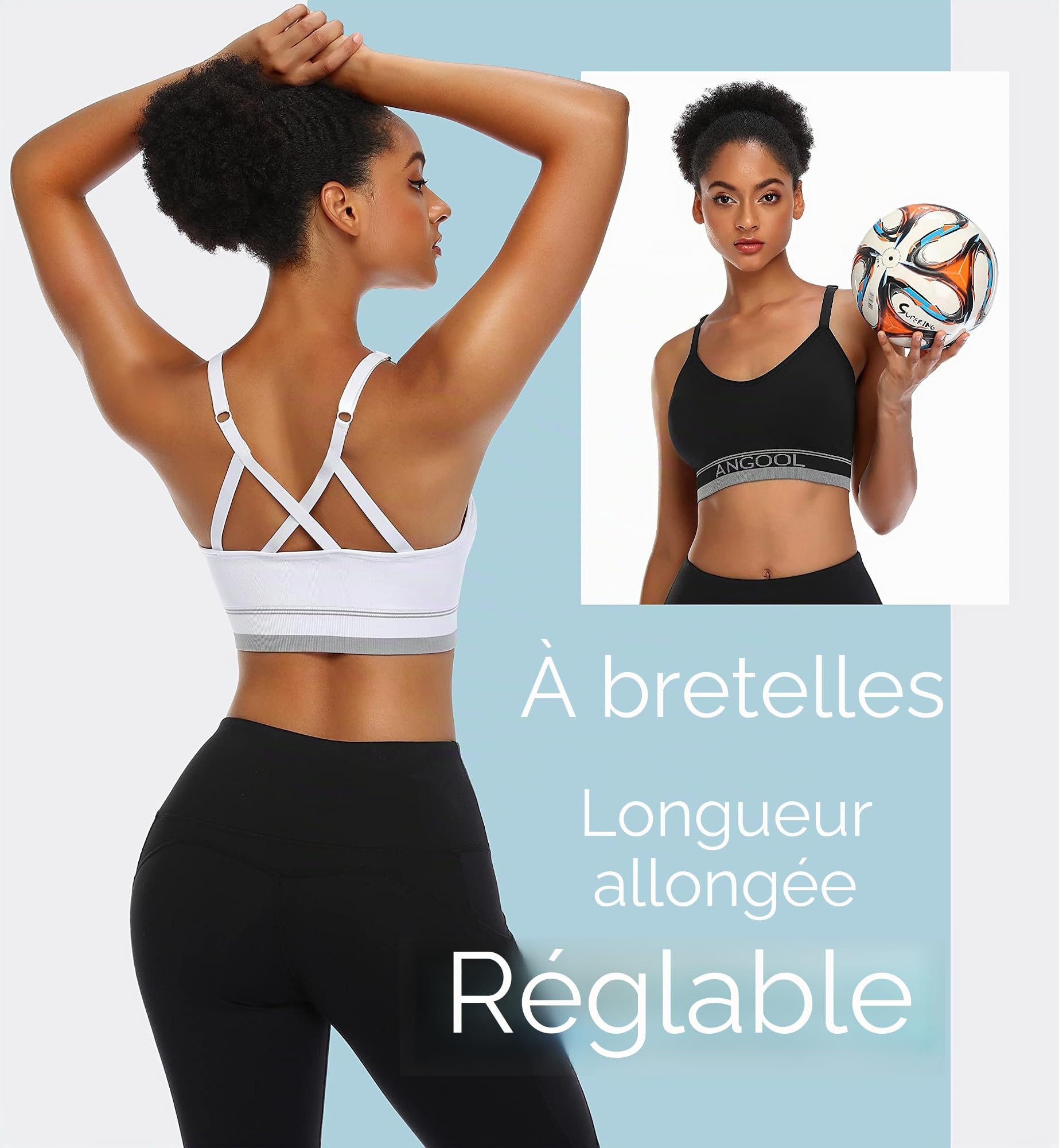 ANGOOL Brassiere Sport Femme Maintien Fort Elastique Amovibles Coussinets Fitness Yoga Soutien Gorge Sport