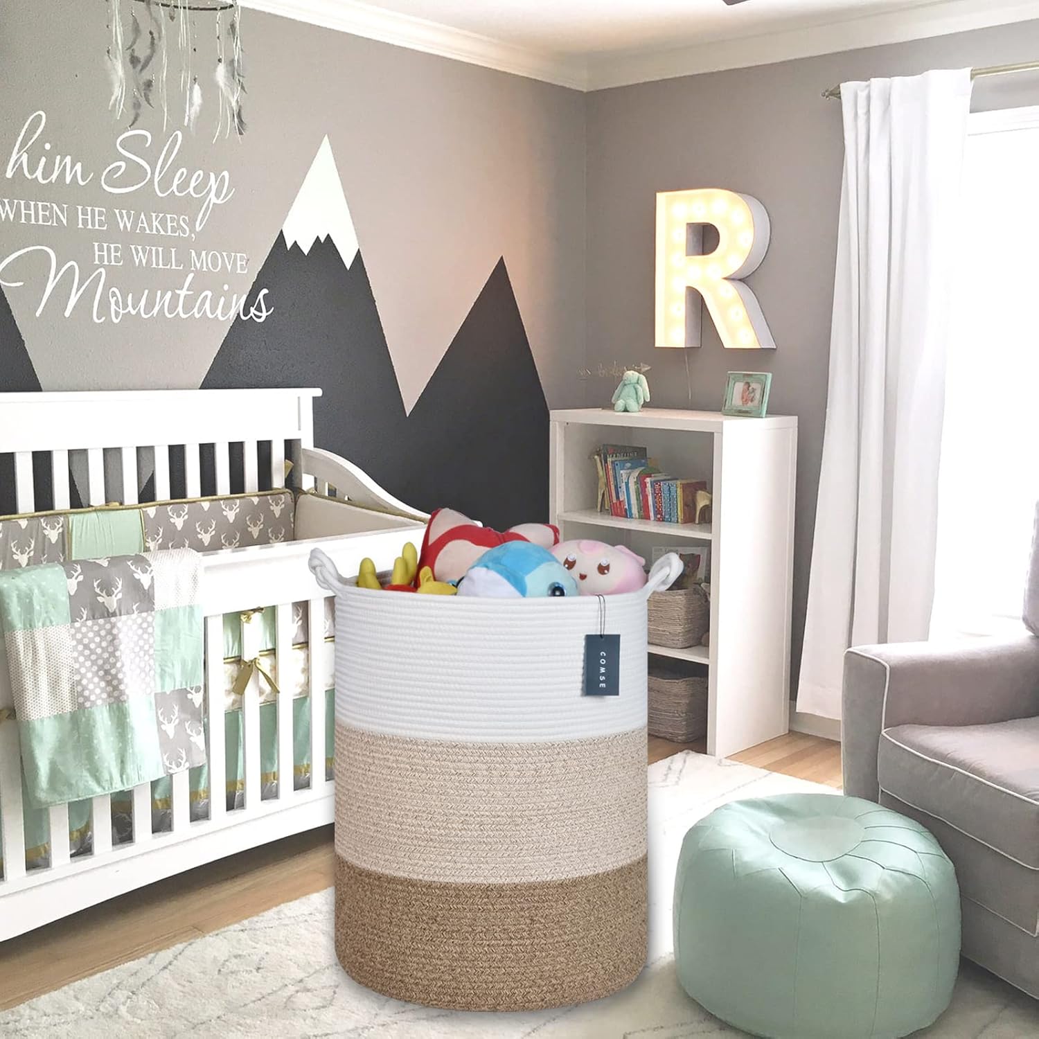 COMSE Large Blanket Basket and Tall Laundry Basket, Storage Basket, Laundry Hamper, Toy Basket, Large Basket, Gradient Brown