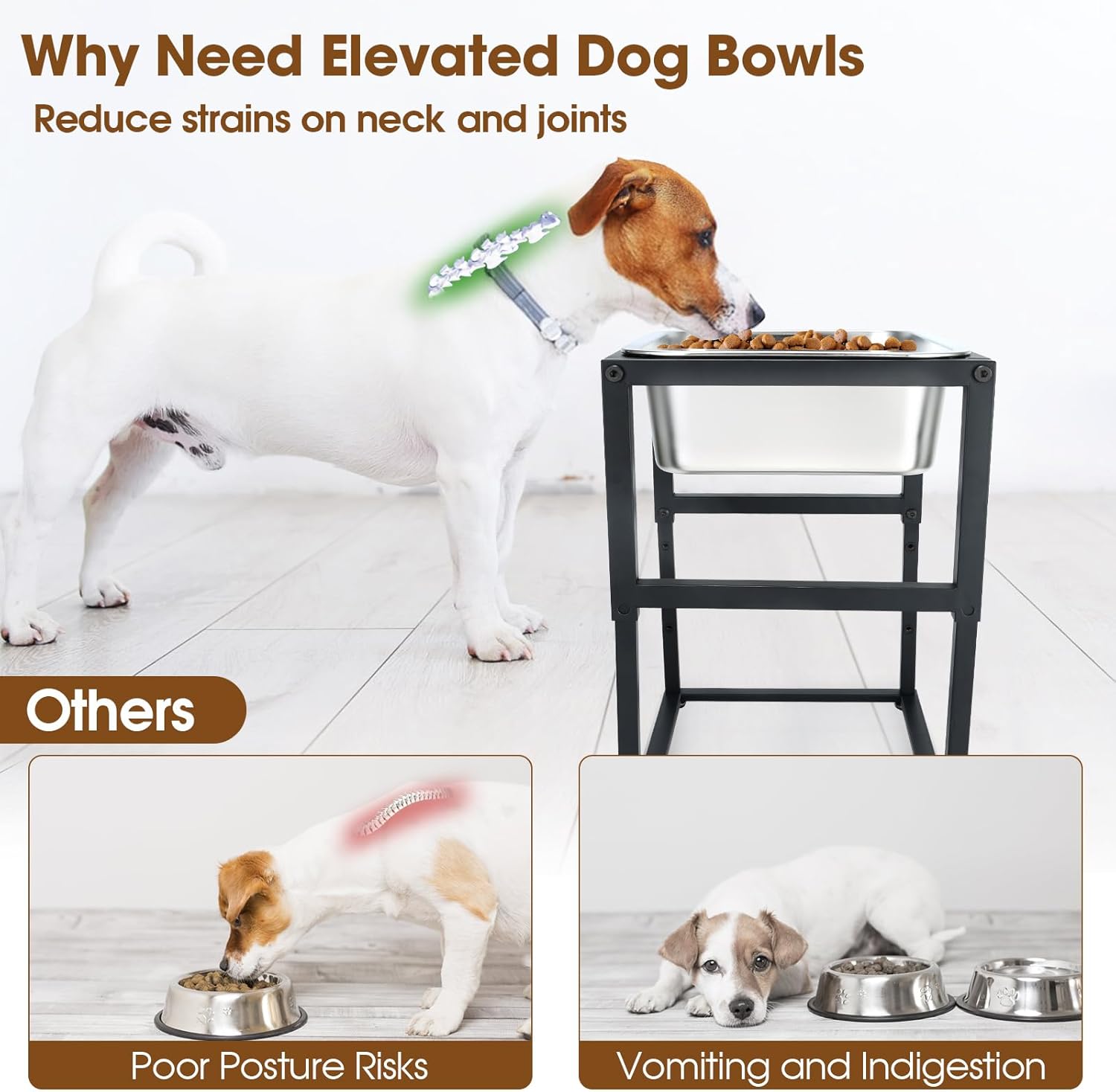 Elevated Dog Water Bowl 3 Gallons, 4 Height Adjustable Raised Dog Bowl Stand, Non-Slip, Stainless Steel Food & Water Feeding Bowls for Large Breed