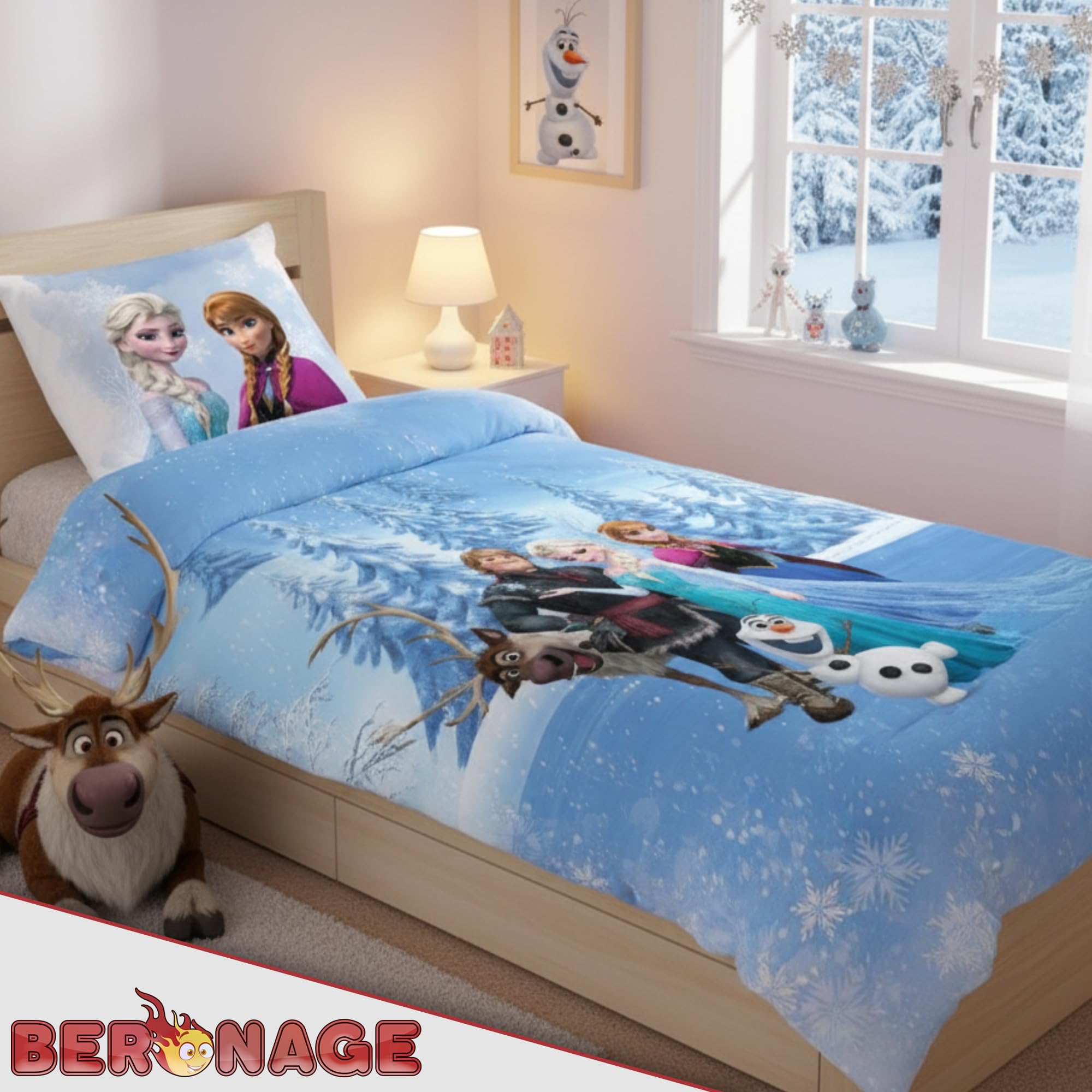 Frozen Die Eiskönigin Kinder-Bettwäsche Sven 135 x 200 + 80 x 80 cm 100% Baumwolle Biber-Flanell-Qualität Arendelle Sven Kristoff Disney Olaf ELSA Anna mit Reißverschluss Deutsche Größe