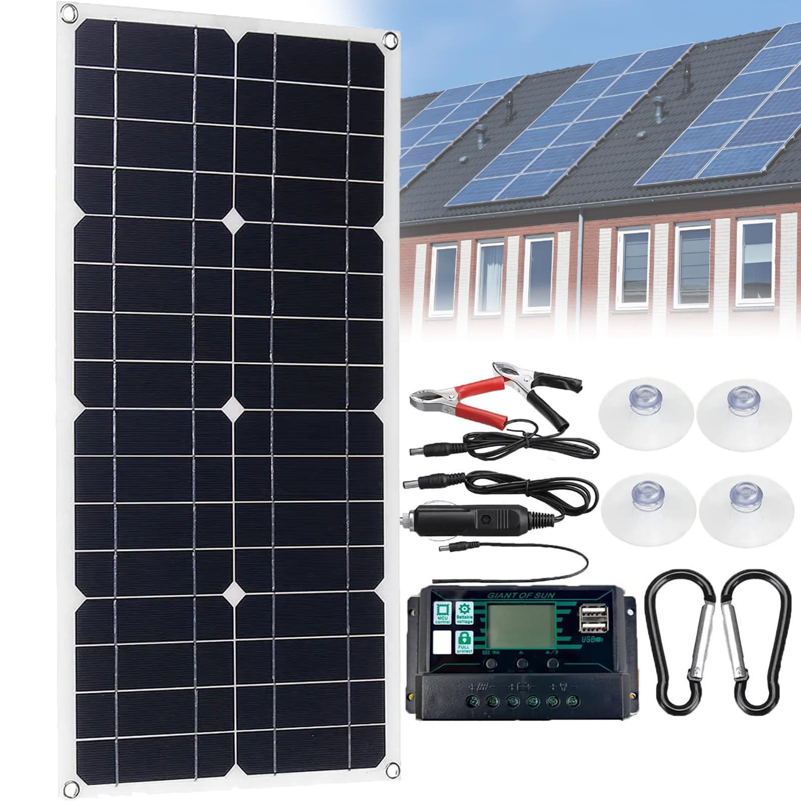 Zestaw Paneli Słonecznych 250 W / 500 W, Monokrystaliczne, Elastyczne Panele Słoneczne (kontroler 10-30 A), Ładowanie Akumulatora 5 V / 12 V, Do Użytku Na Kempingu (540 * 280 Mm),30A,250W
