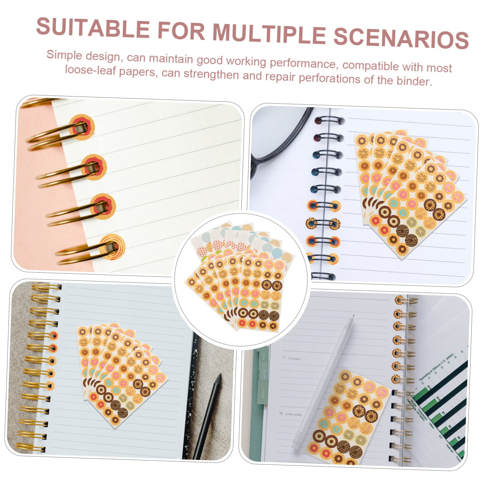 SEWACC 4480piezas Etiquetas De Refuerzo Para Papel De Carpeta Pegatinas Autoadhesivas Para Reparar Páginas Para Escuela y Manualidades Diseño Geométrico y Donut Páginas Total