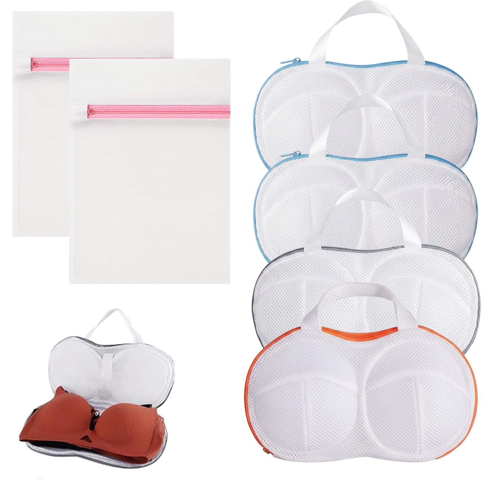 6PCS Bra Washing Machine Bag, Mesh Laundry Bags, Zipper Design Suitable for Underwear, Panties and Delicate Clothing, For Home Use, Convenient to Carry for Traveling