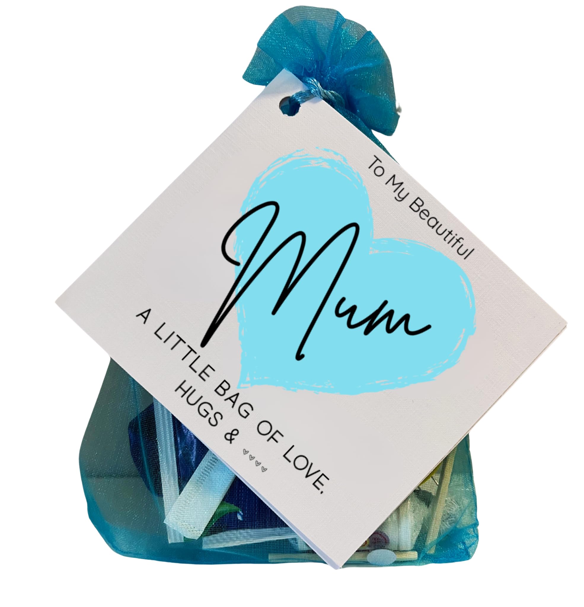 Mum Gift and Card | Little Bag of Love & Hugs – A thoughtful & Sentimental Keepsake (Turquoise)