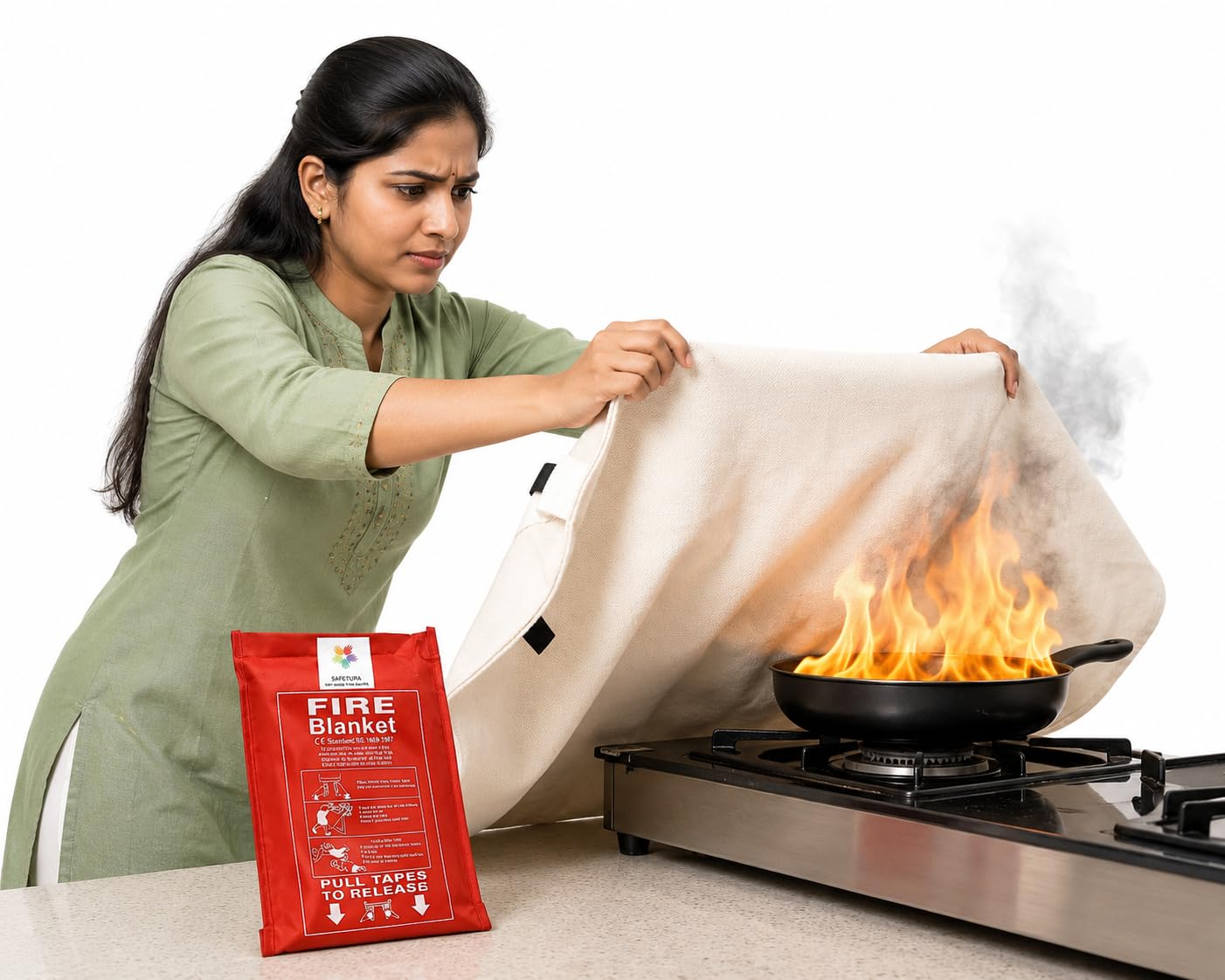 SAFEYURA (1x2 Mtr) Blanket Fire Protection Shelter Safety for Kitchen, Fireplace, Car, Camping Fire Rescue Flame Retardant Sheet-picture-19