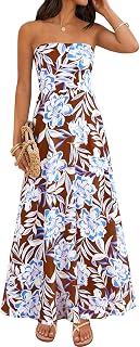 PRETTYGARDEN Sleeveless Floral Summer Maxi Dresses for Women 2026 Tube Top Flowy Long Dress Tropical Beach Vacation Clothes