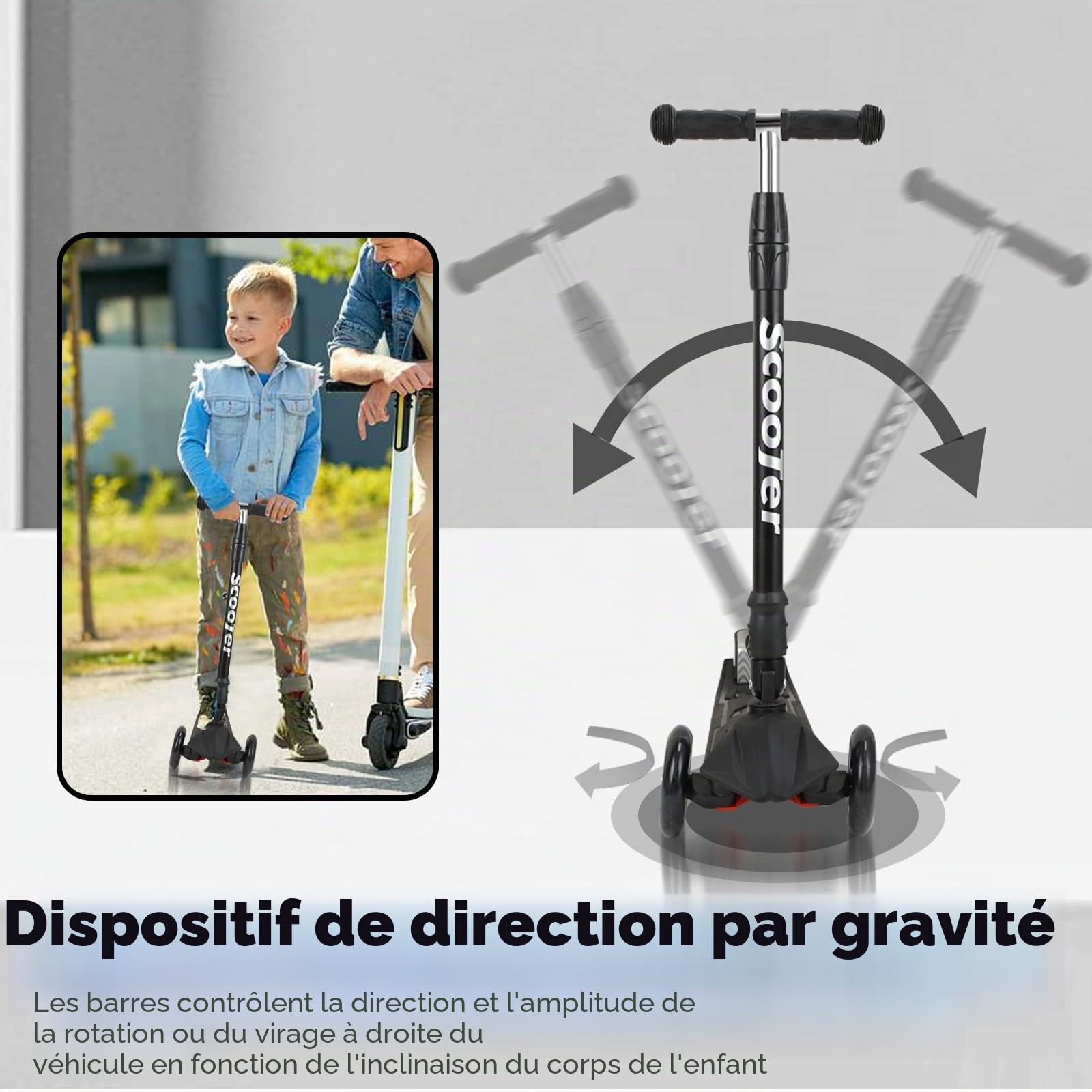 Sonnewelt Trottinette Enfant avec 3 Roues LED,Roues Lumineuses,Hauteur réglable，Amortisseur ShockResist Frein & Pliable Trottinette pour Enfants de 3 à 14 Ans
