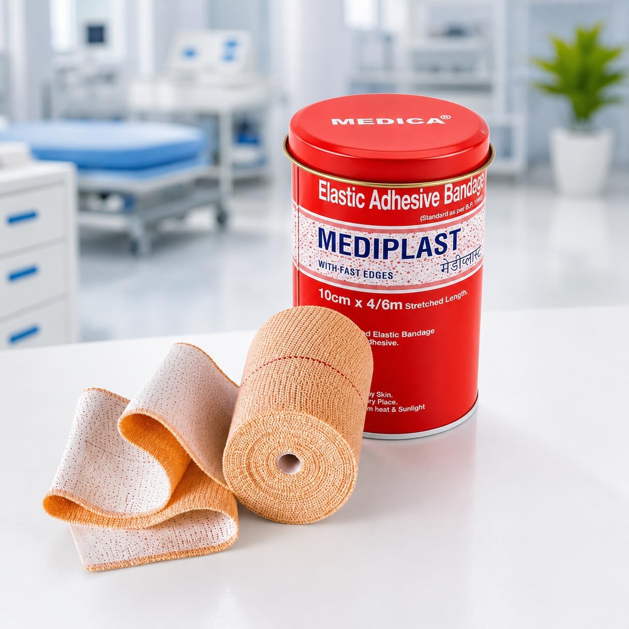 Elastic Adhesive Bandage, Flesh Coloured, Porous Adhesive, 10 cm x 4/6 m, Flexible Support for Sprains, Sports Injuries | Pack of 1-image-10