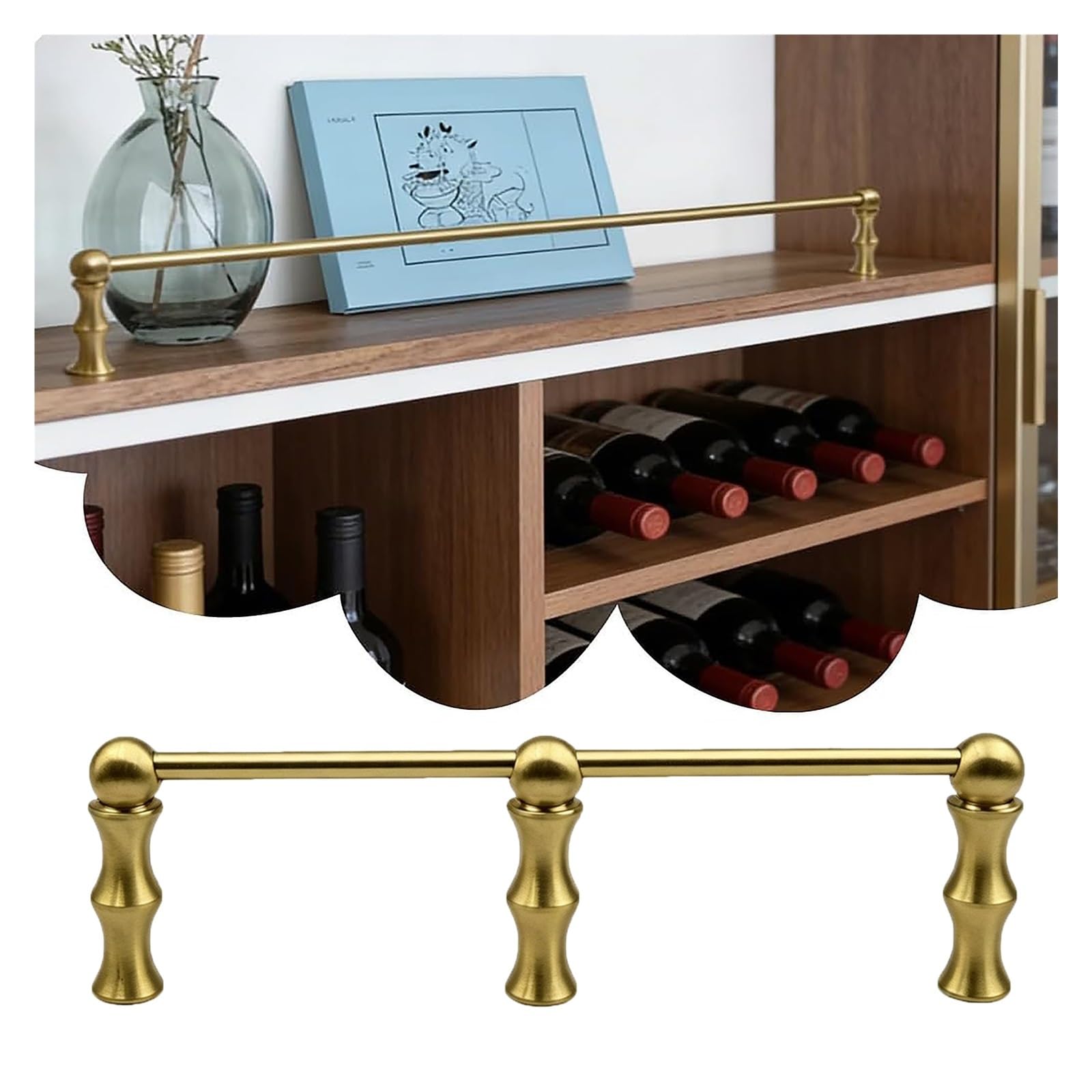 Peynir Set Of 1 Brass Guard Rail For Shelves Fence, 2 3 Cabinet Edge Storage Safety Bar, Decorative Shelf Railing For Kitchen Bathroom Closet Organizer(,37″/94Cm)
